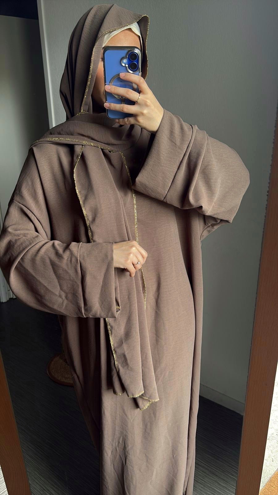 Abaya voile Intégré Zeyna taupe