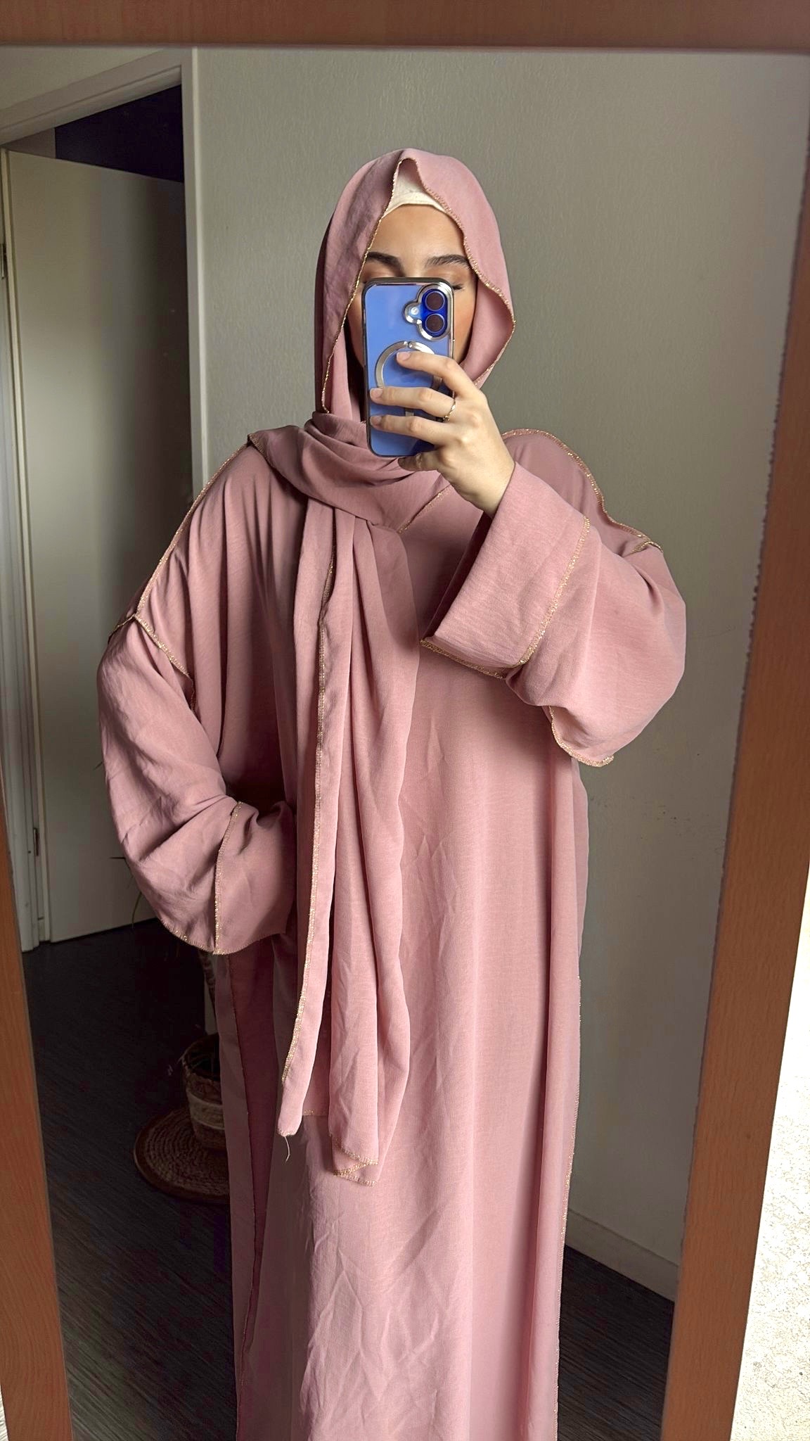 Abaya voile intégré Zeyna rose