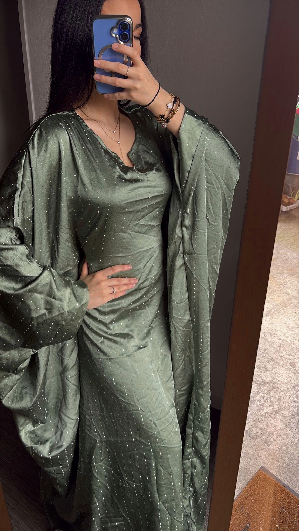 Abaya à strass Esma verte
