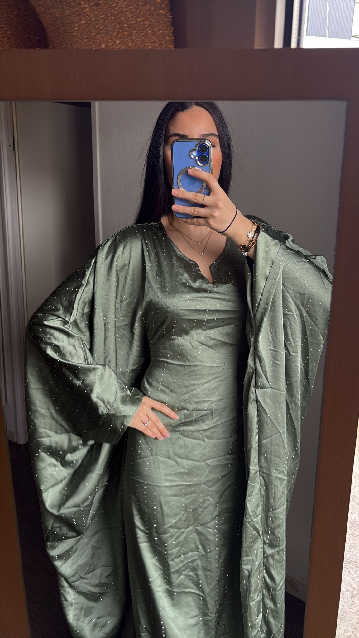 Abaya à strass Esma verte
