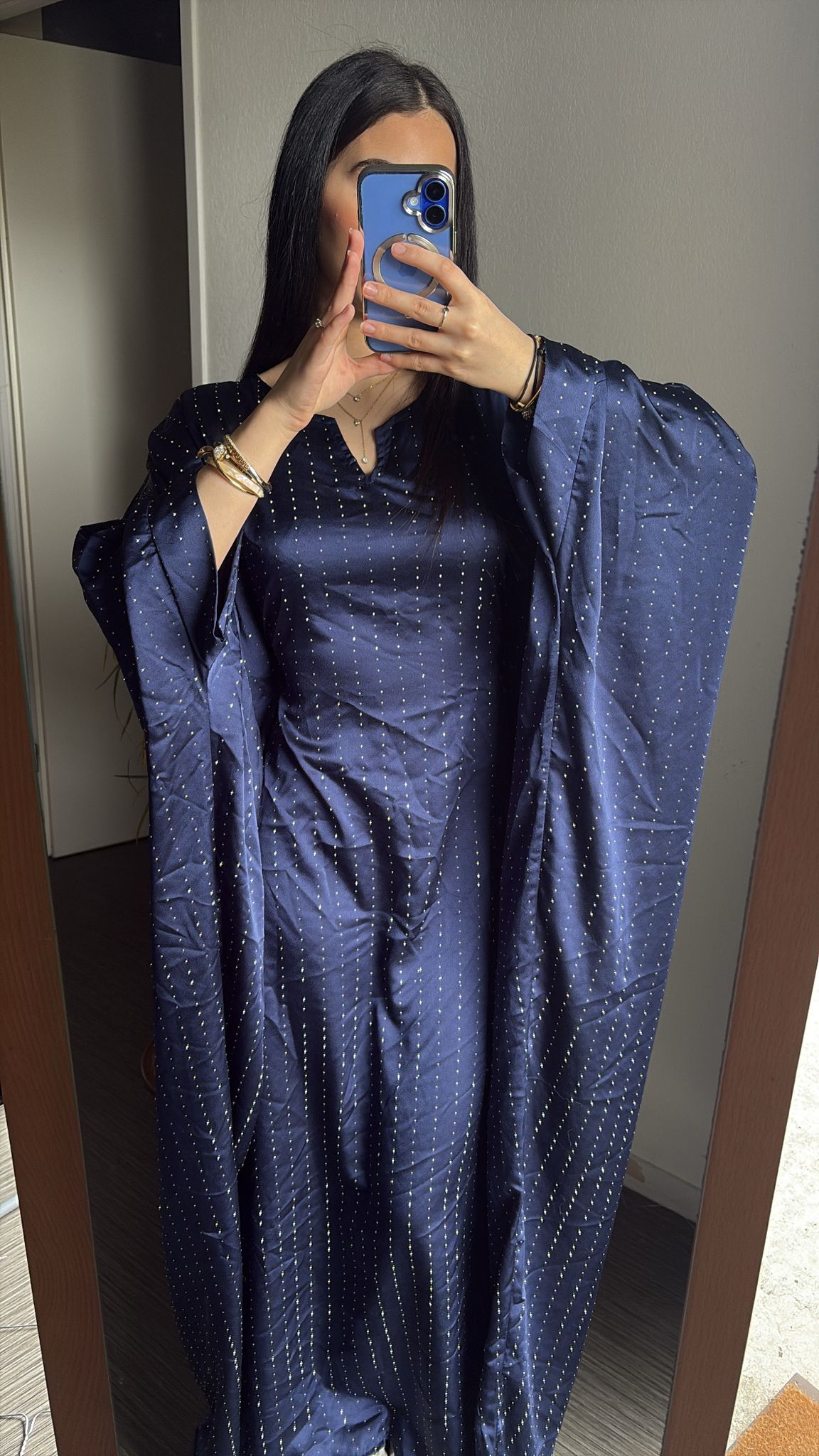Abaya à strass Esma bleu nuit