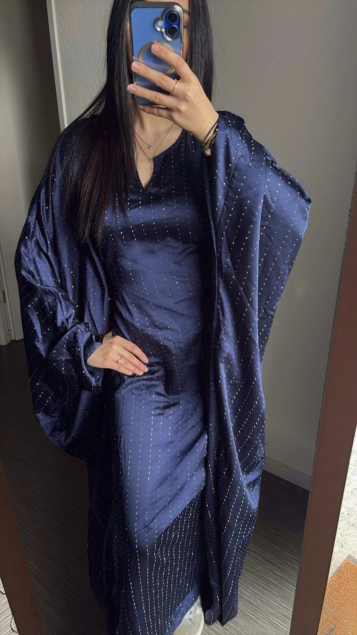 Abaya à strass Esma bleu nuit 