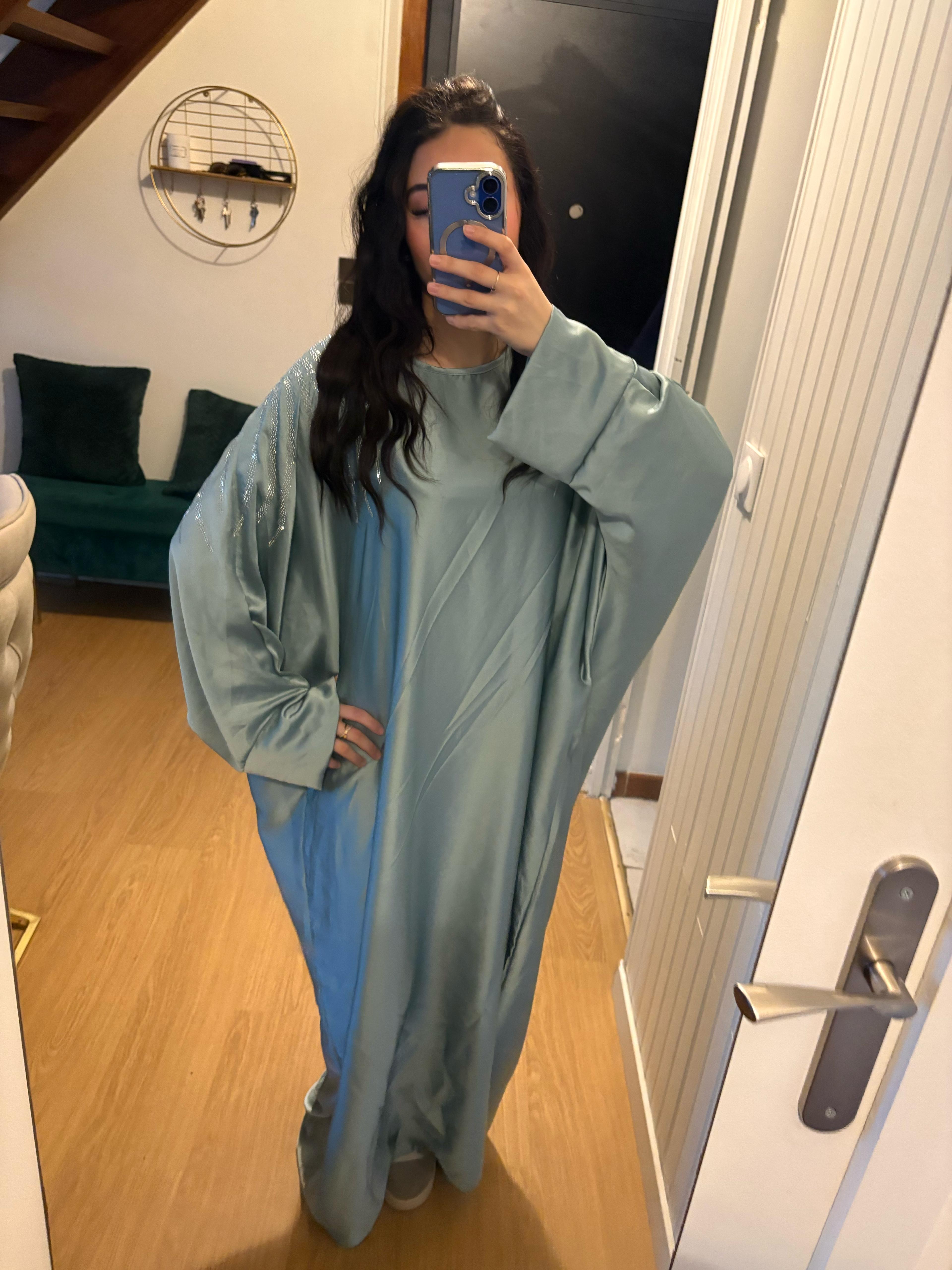 Abaya à strass Noor turquoise 