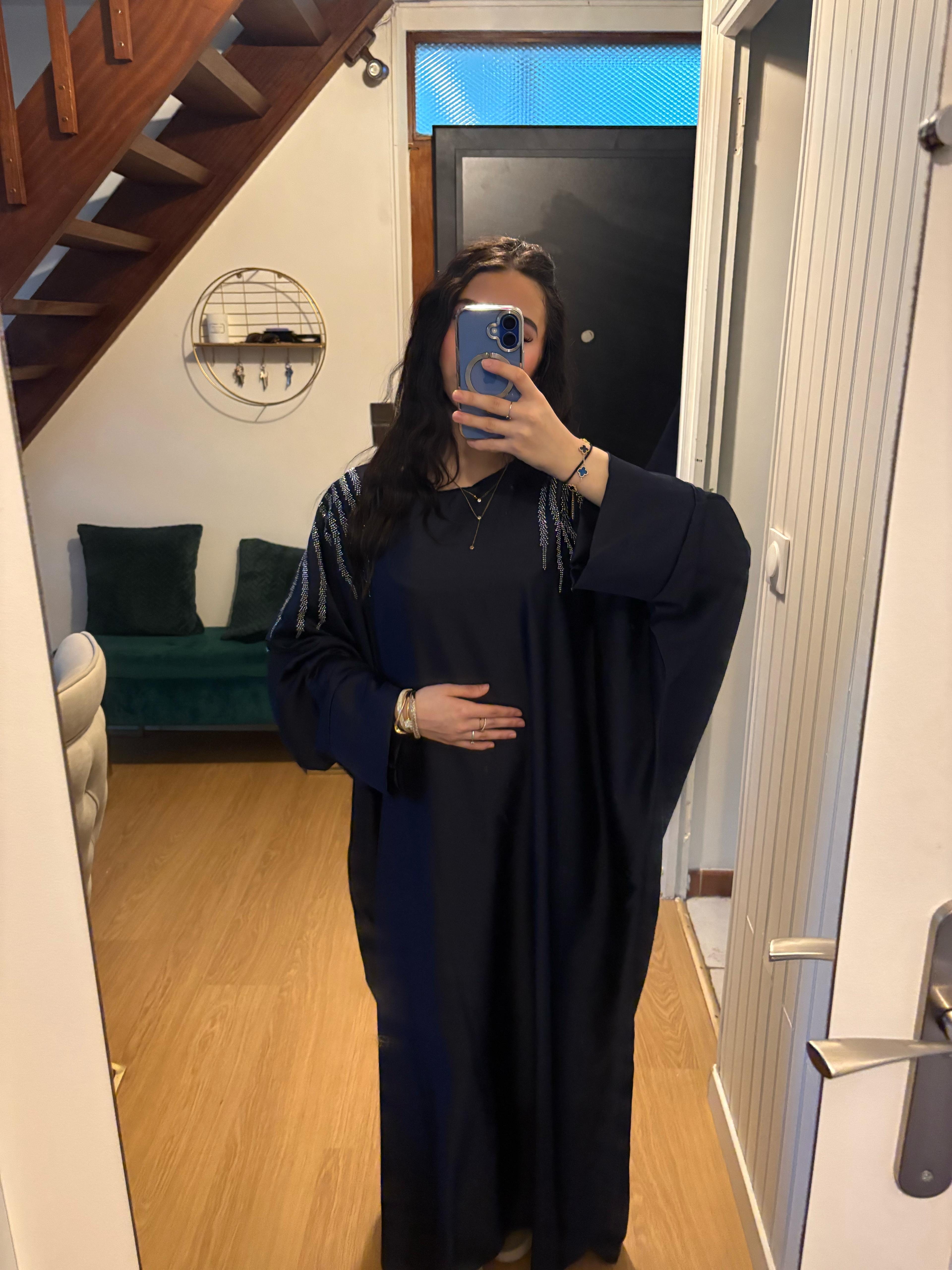 Abaya à strass Noor bleu marine