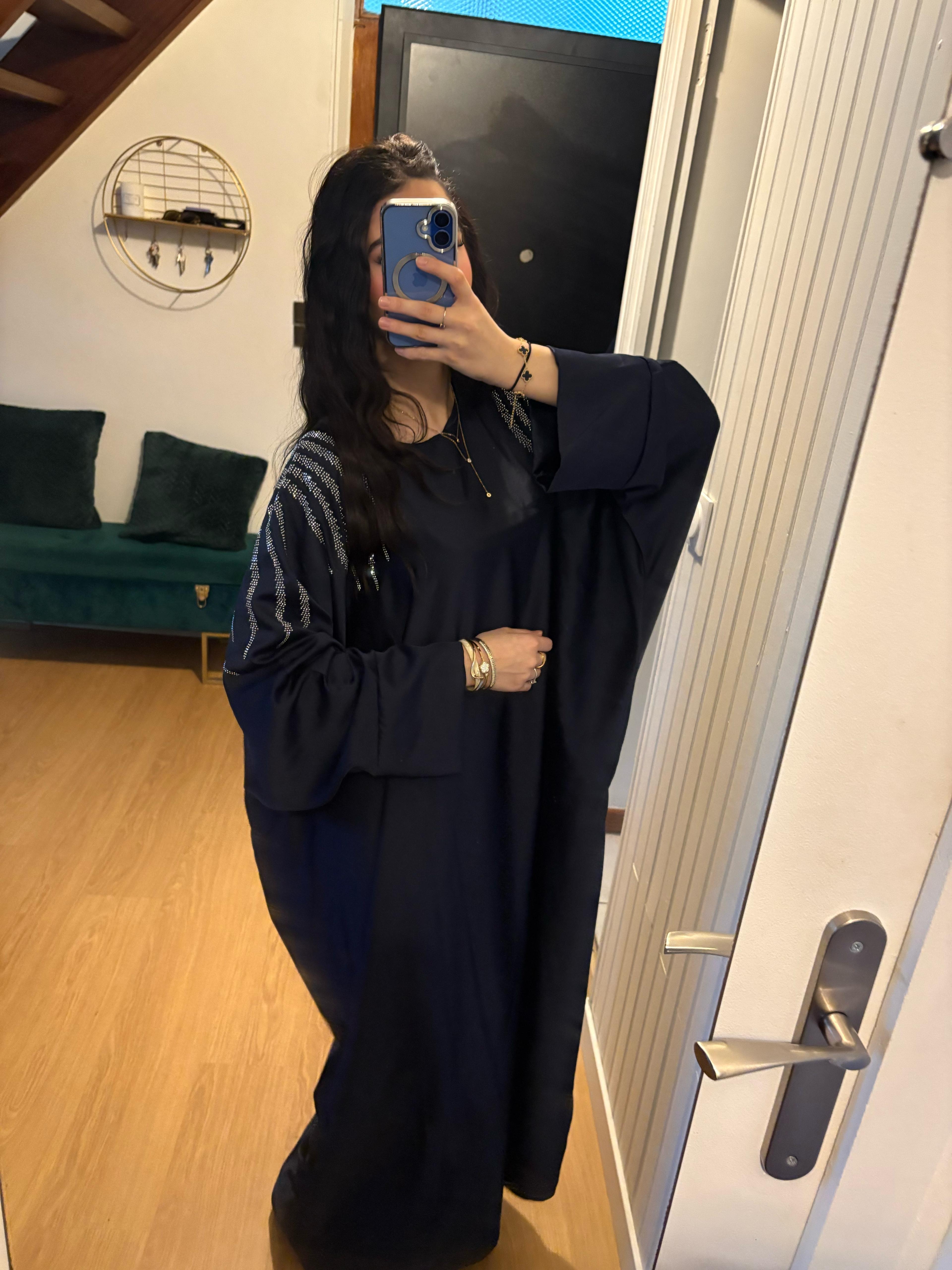 Abaya à strass Noor bleu marine 