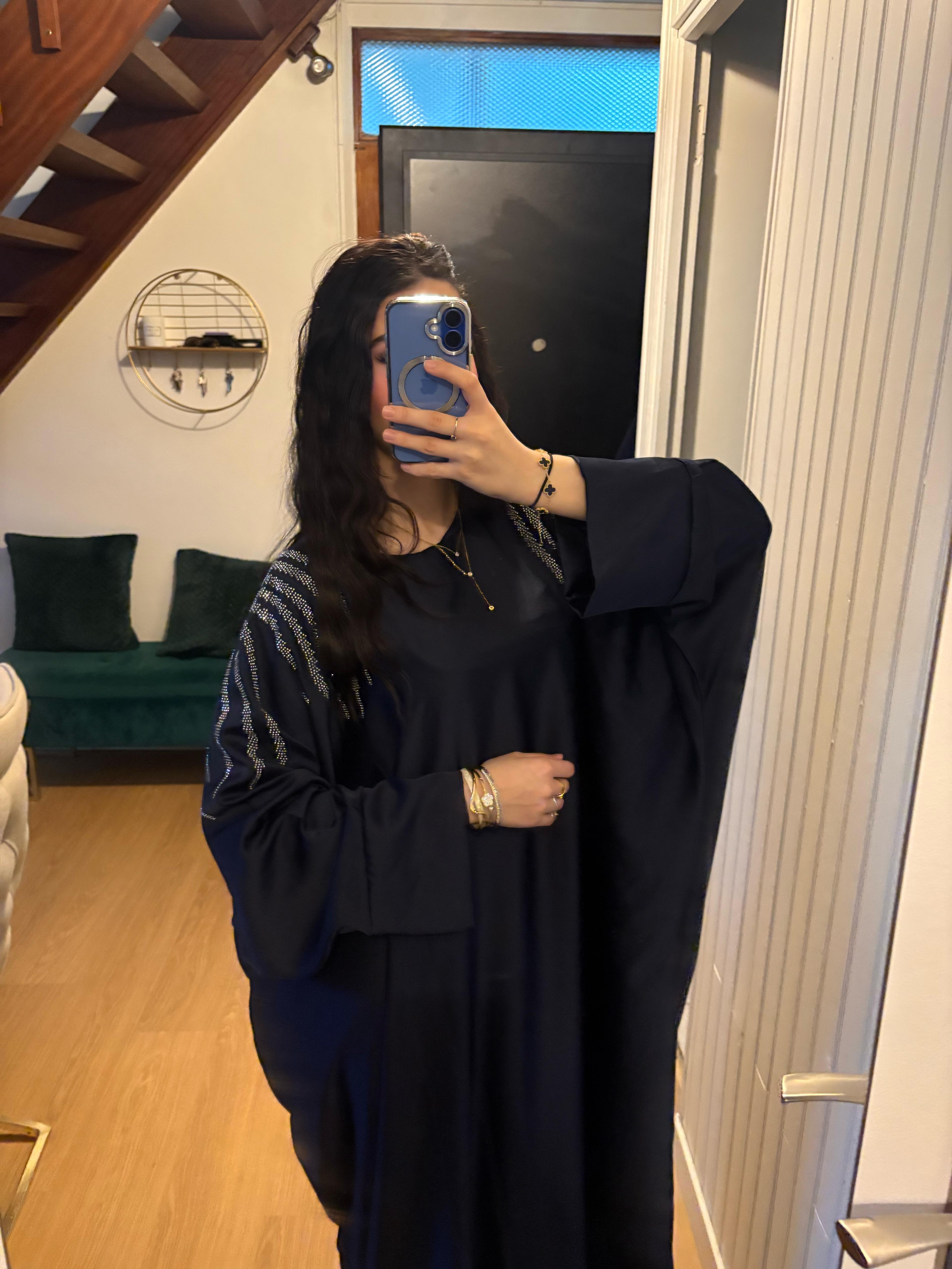 Abaya à strass Noor bleu marine 