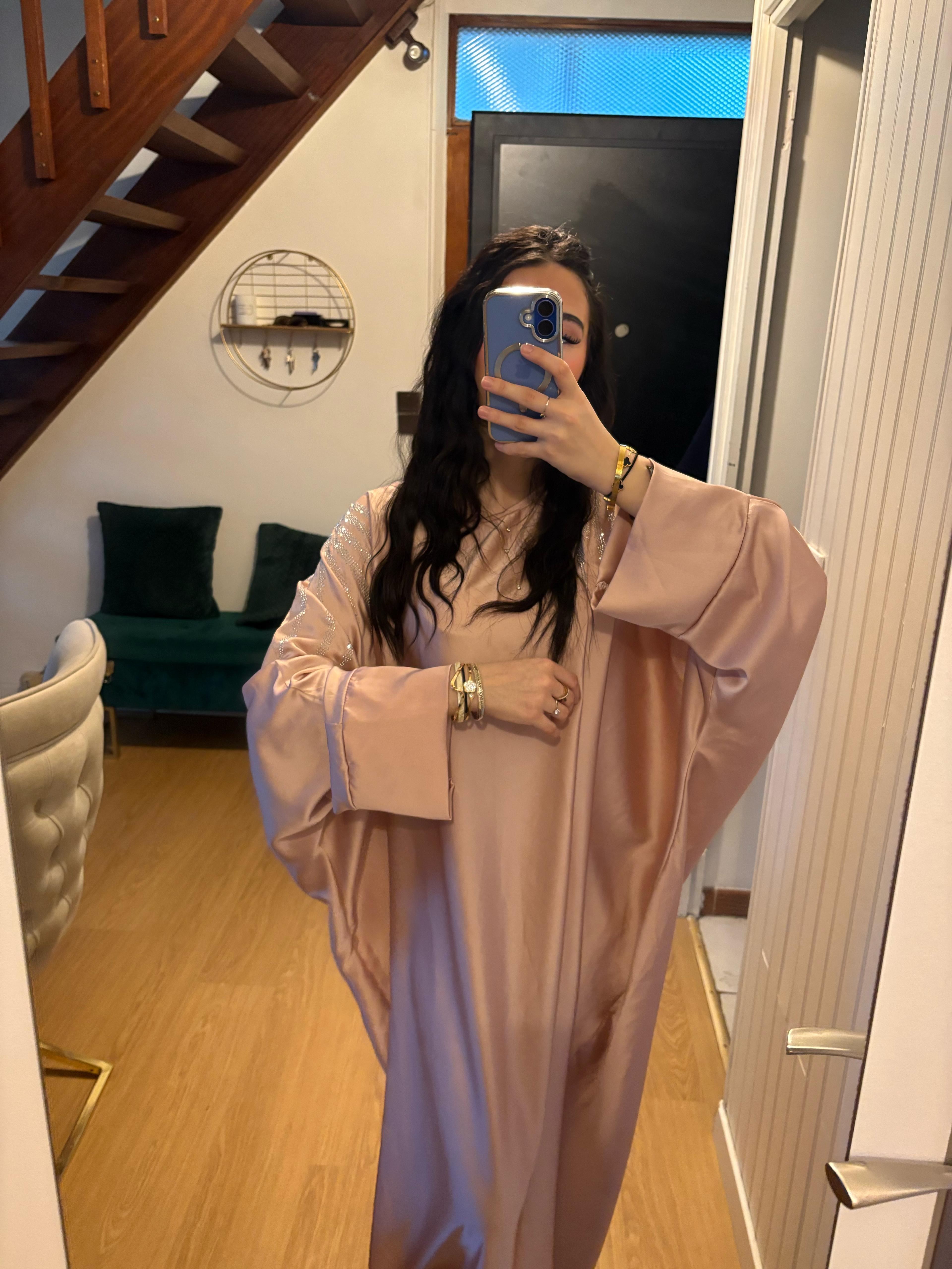 Abaya à strass Noor rose
