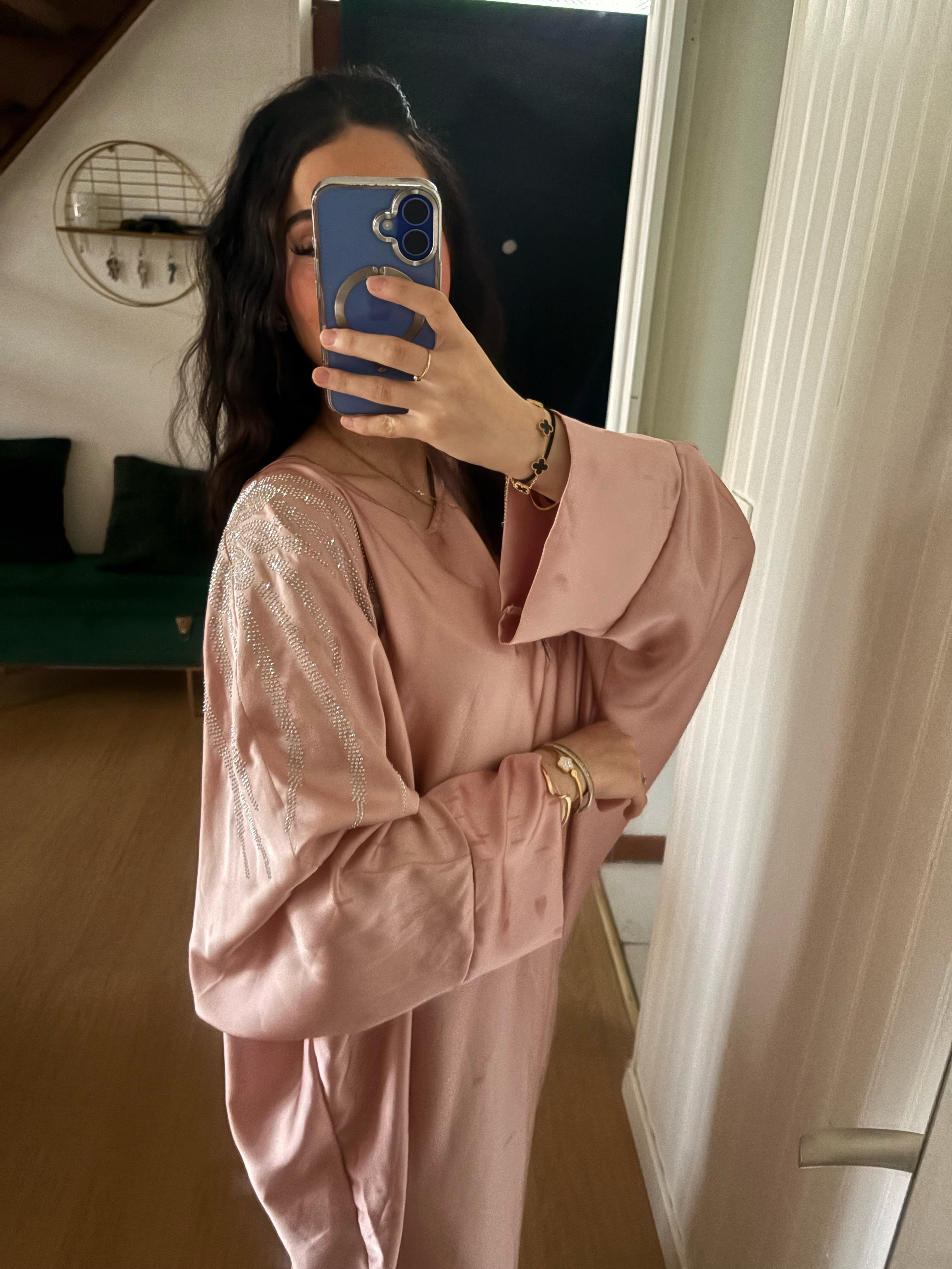 Abaya à strass Noor rose