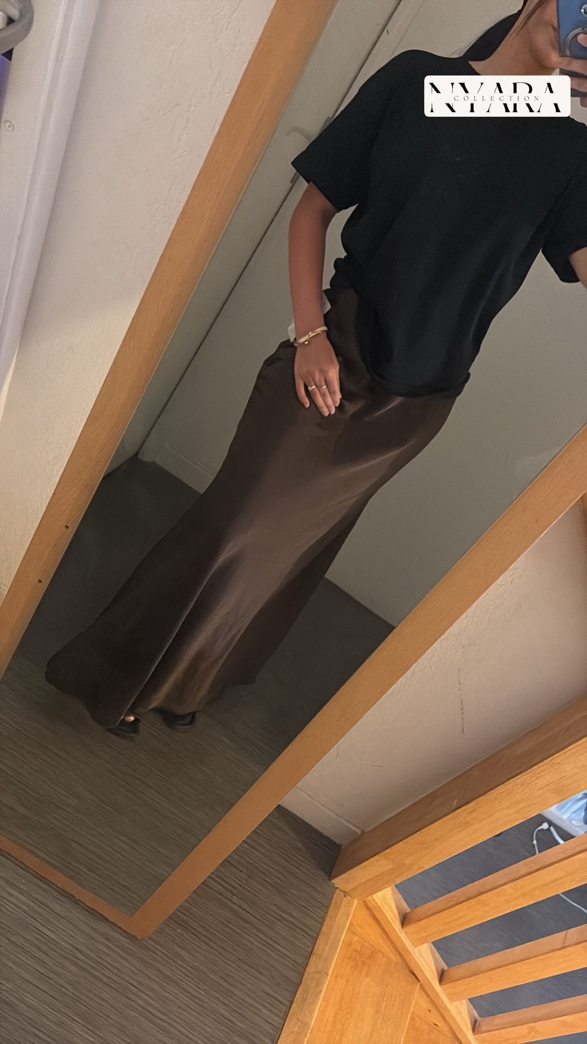 Jupe longue en satin marron