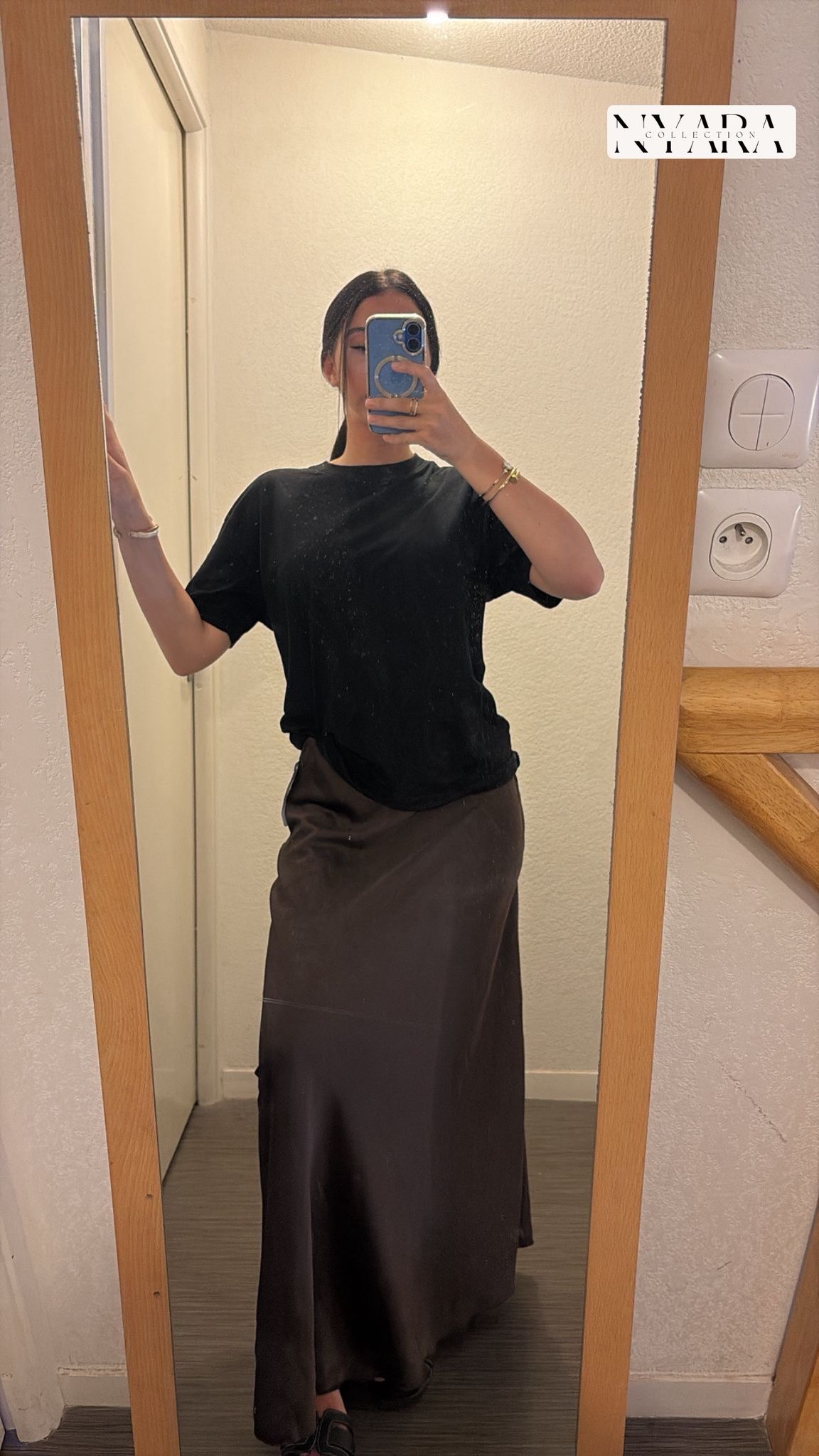 Jupe longue en satin marron