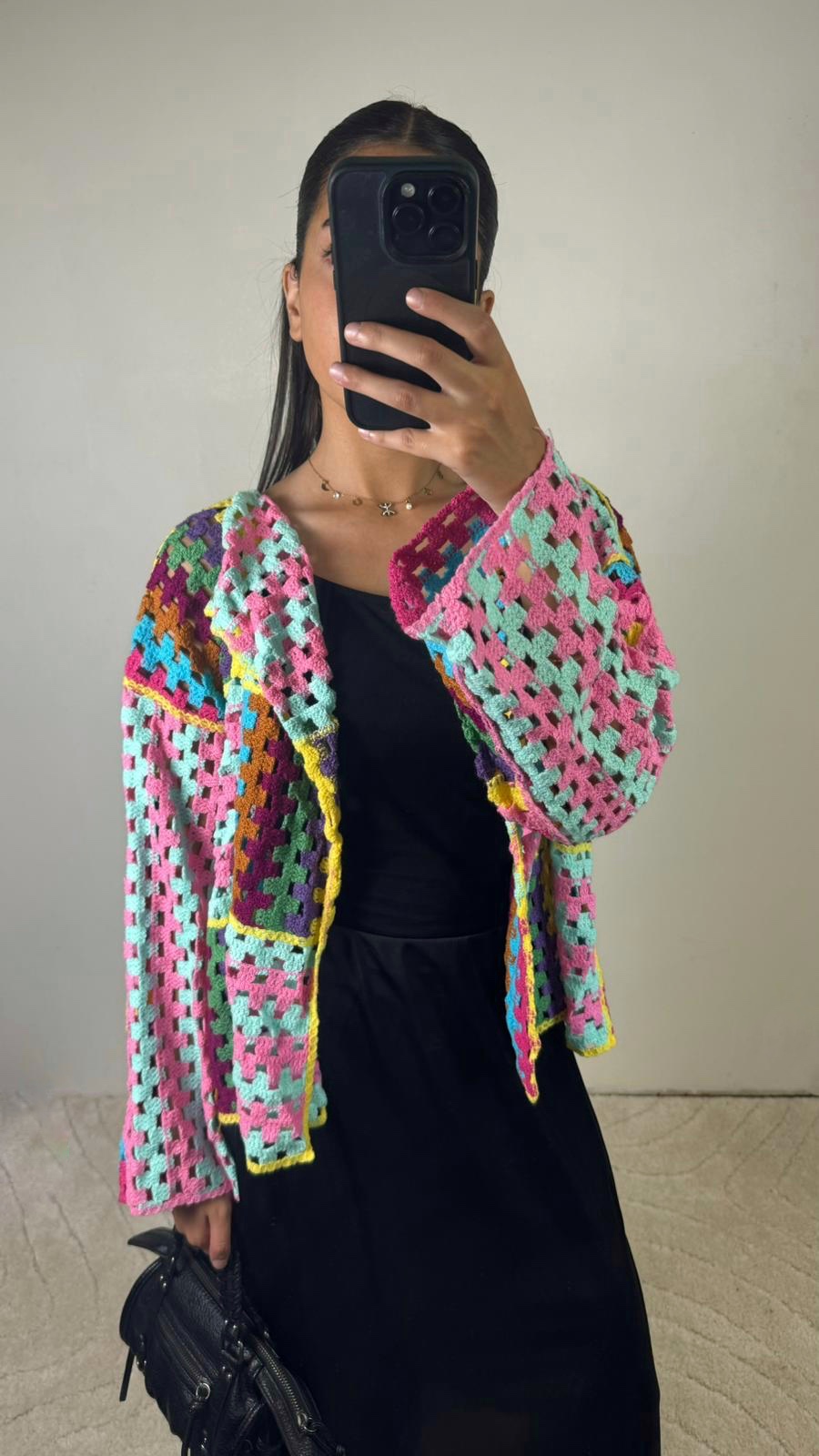 Veste gilet crochet multicolore