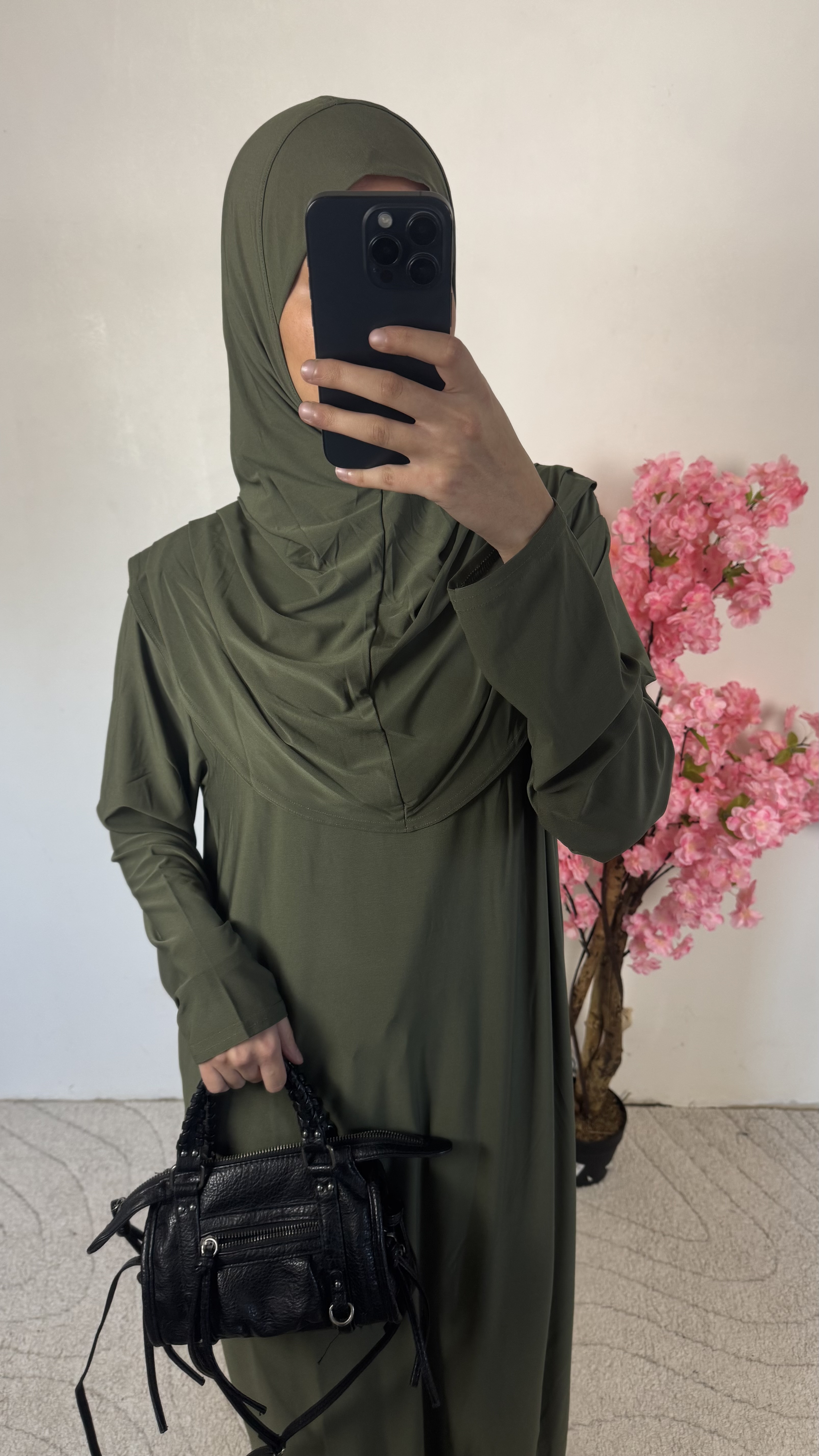 Abaya + hijab intégré vert kaki - jersey 