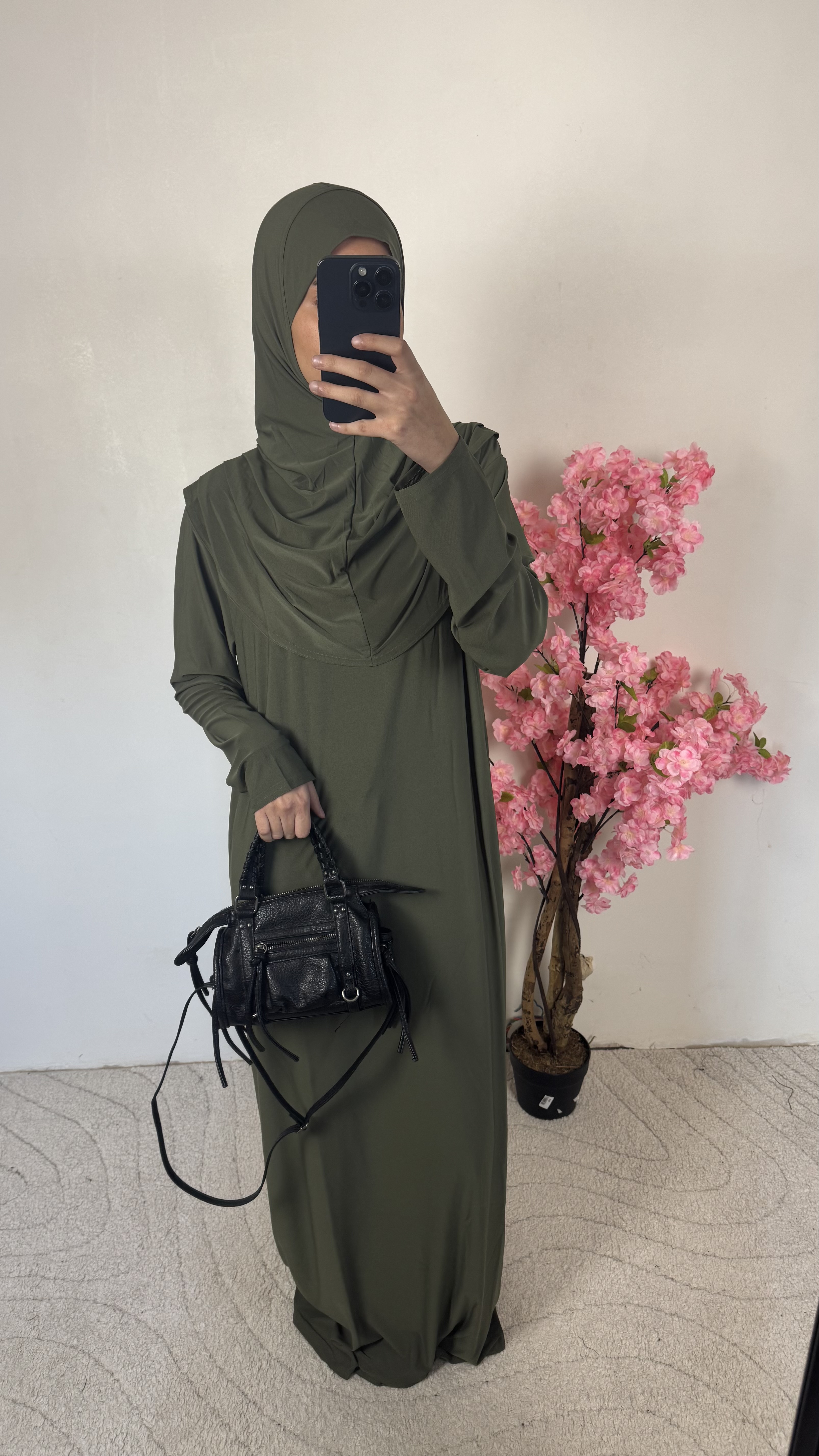 Abaya + hijab intégré vert kaki - jersey 