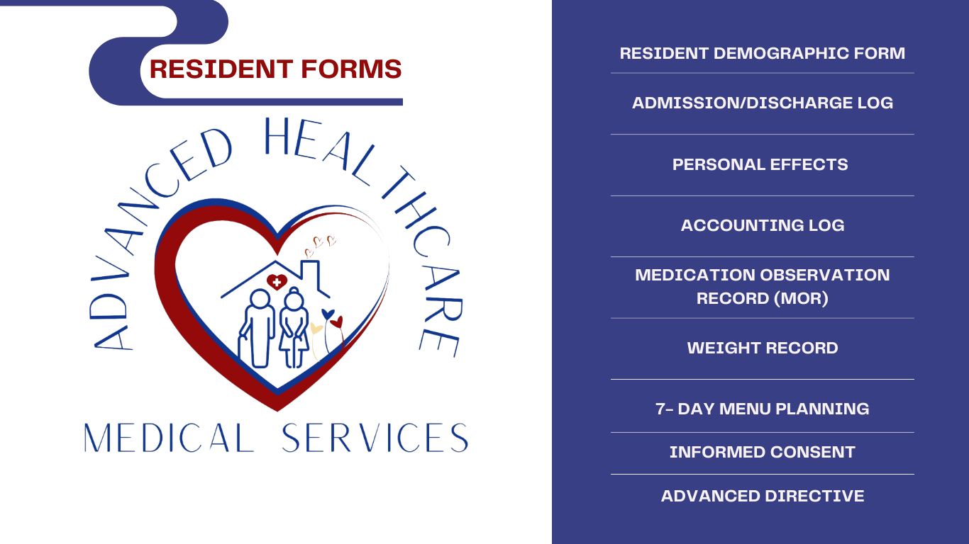 FORMS:  ALF RESIDENT INTAKE