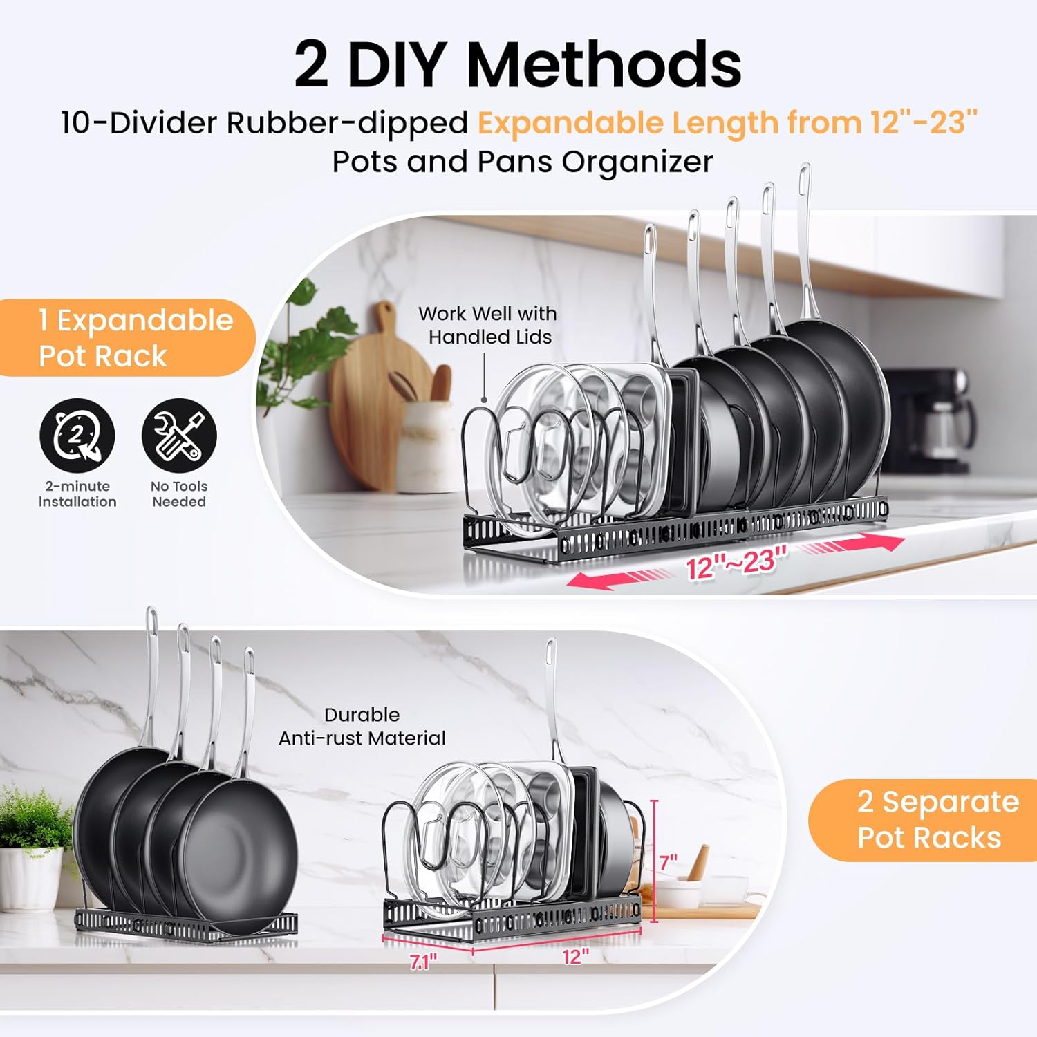 Expandable Pans and Pots Lid Organizer Rack