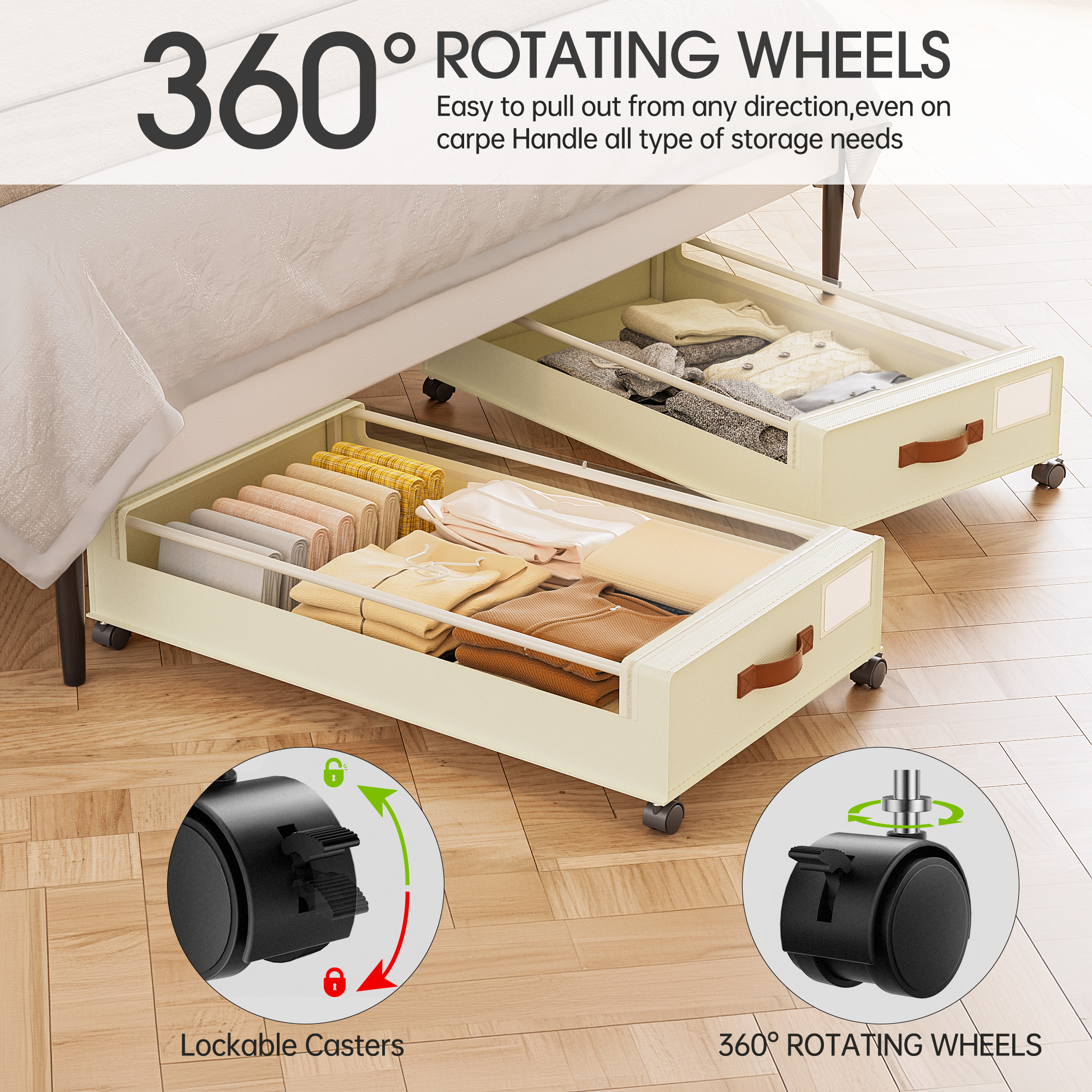 PanPanPal Under-Bed Storage Rack with Wheels 2-piece Under-Bed Storage Container 