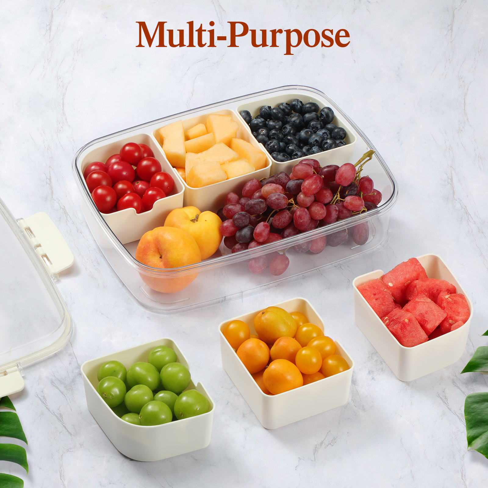 PanPanPal Snack box container, partition tray with lid and handle snack box container