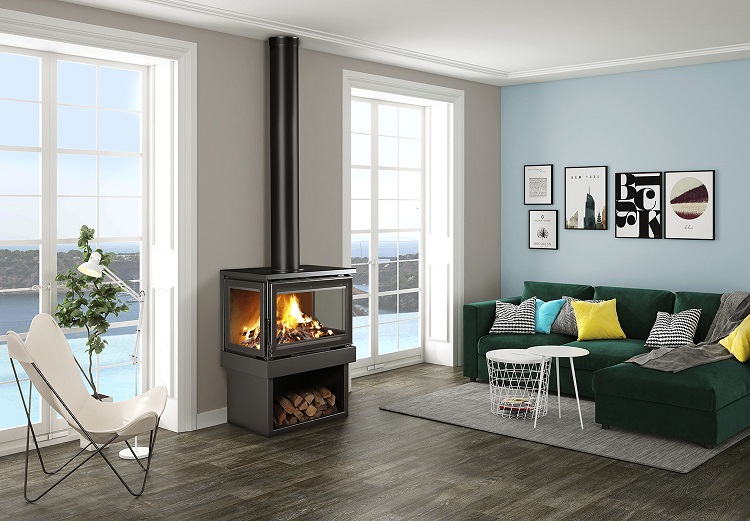 ESTUFA DE LEÑA CON 3 CRISTALES TNC CON LEÑERO BIO ECO T 503