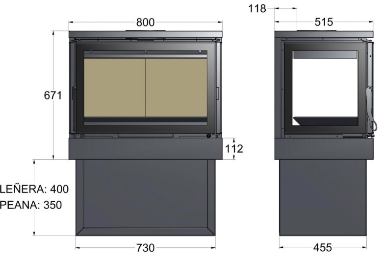 ESTUFA DE LEÑA CON 3 CRISTALES TNC CON LEÑERO BIO ECO T 503