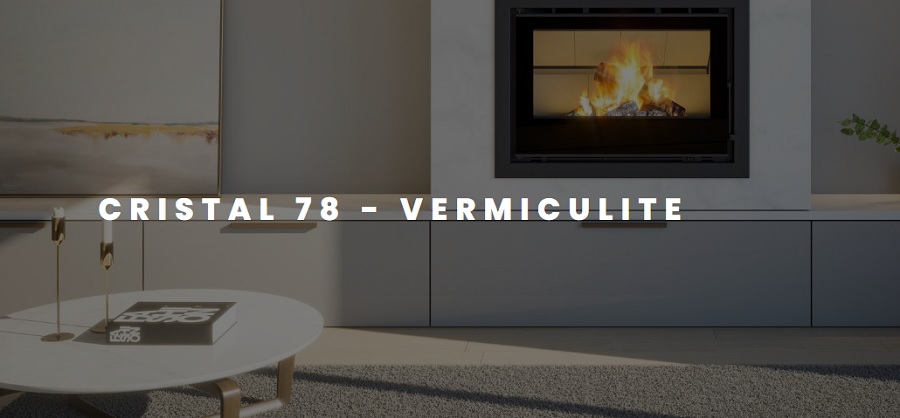 CHIMENEA INSERTABLE DE LEÑA C&A CHAMA CRISTAL 78 VERMICULITA Y HIERRO
