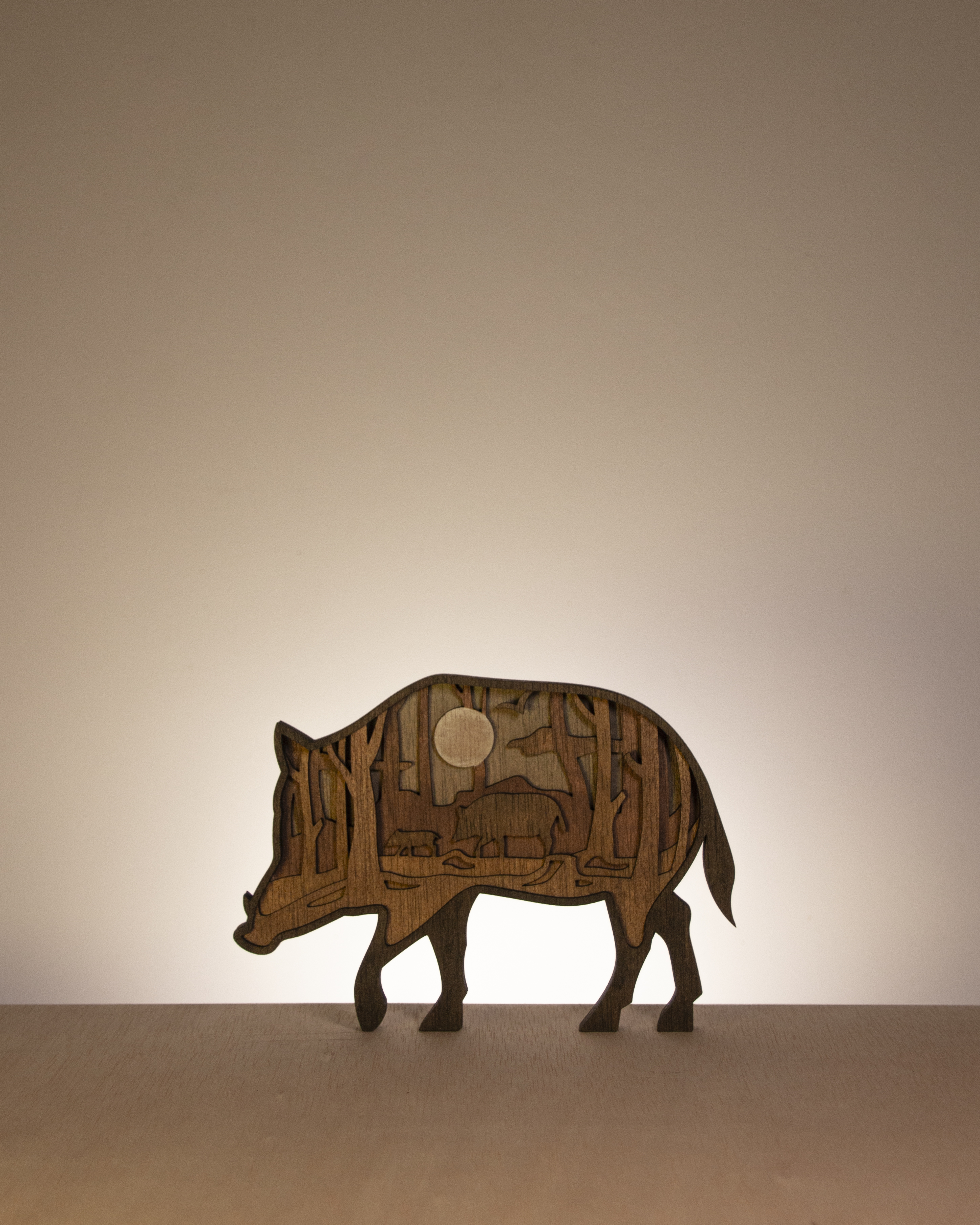 Figura de jabalí en madera multicapa - Fauna salvaje de Galicia