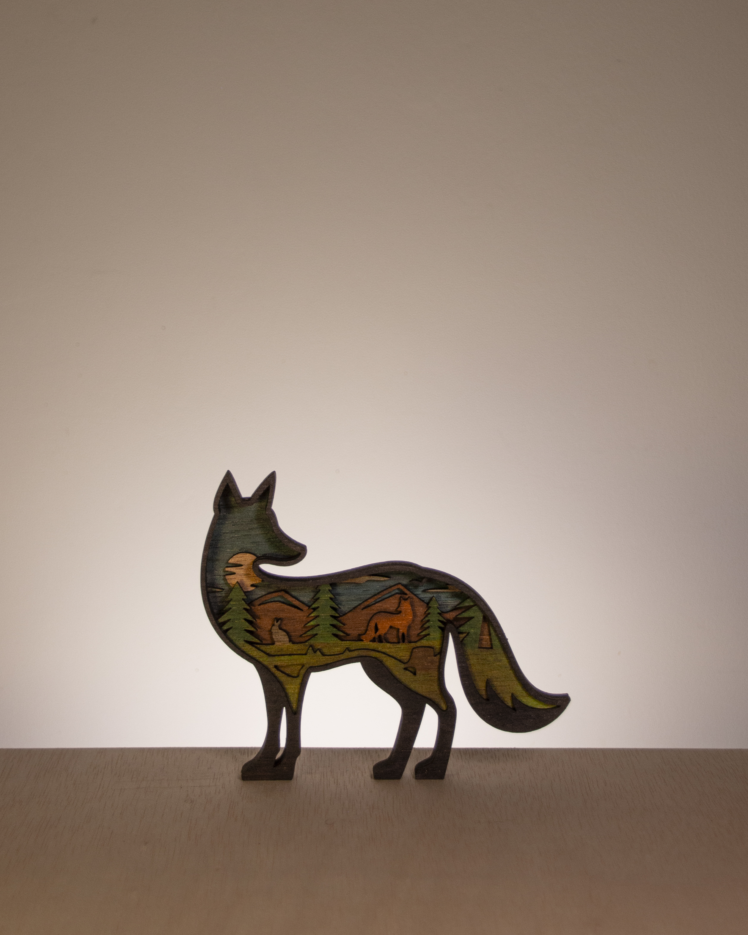 Figura de zorro en madera multicapa - Fauna salvaje