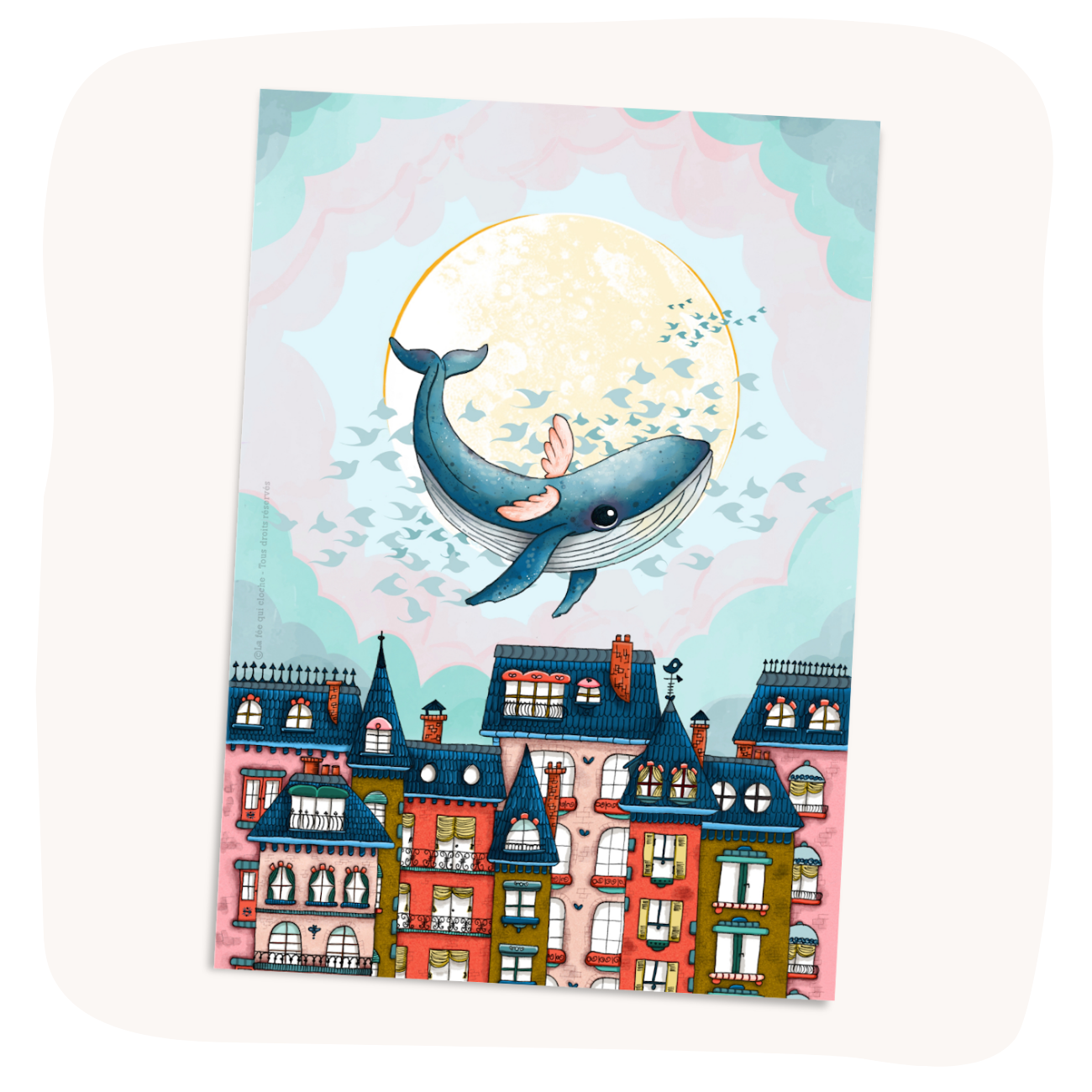 Carte postale A6 "Oscar la baleine volante"