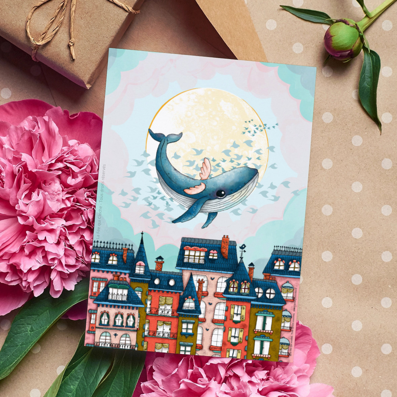 Carte postale A6 "Oscar la baleine volante"