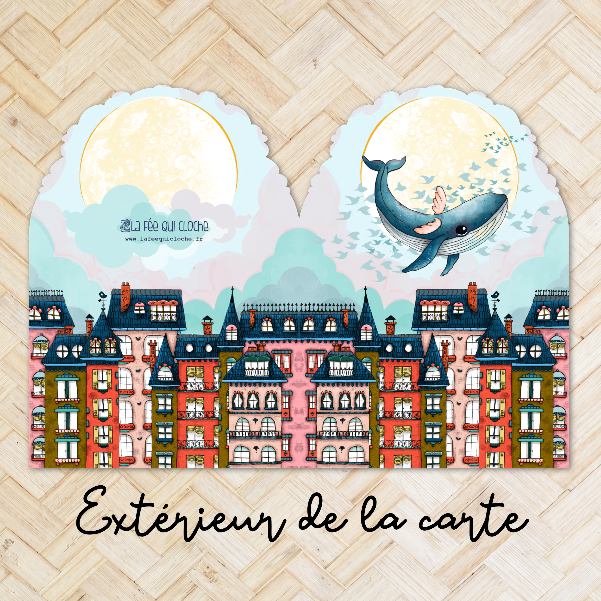 Carte postale découpé A5 "Oscar la baleine volante" et son enveloppe