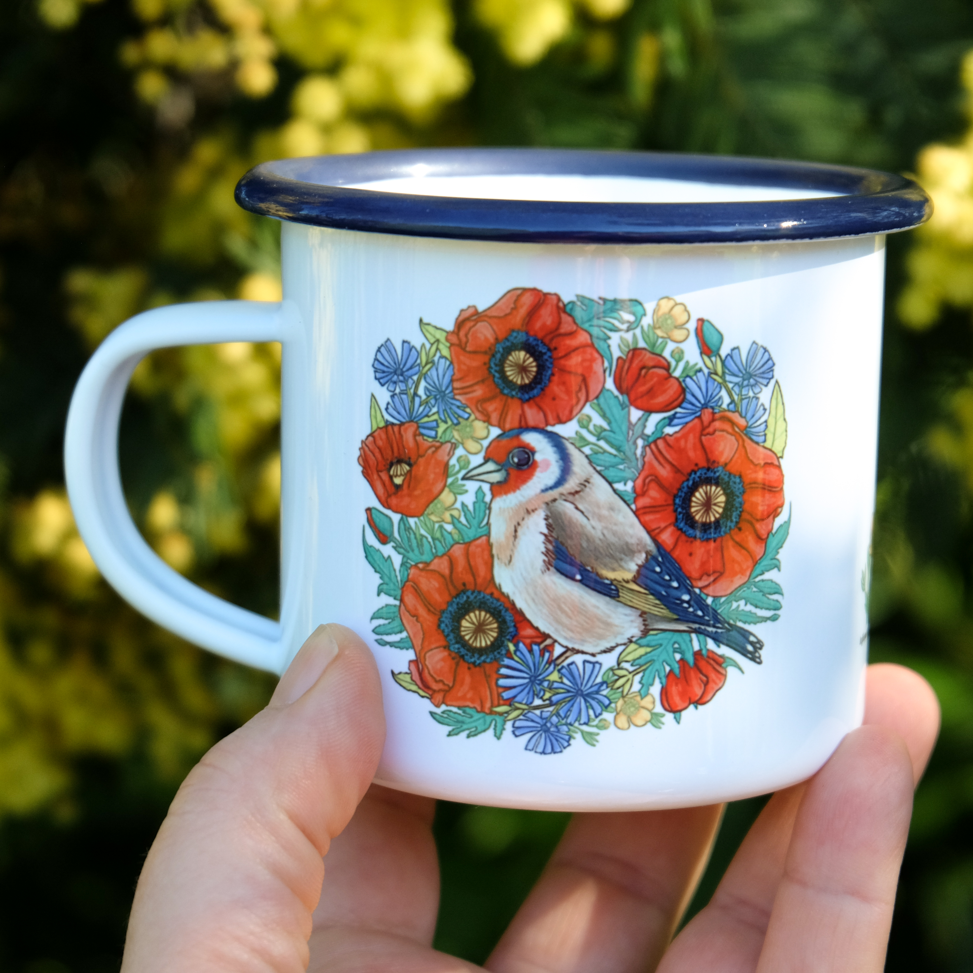 Tasse émaillé "Chardonneret élégant"