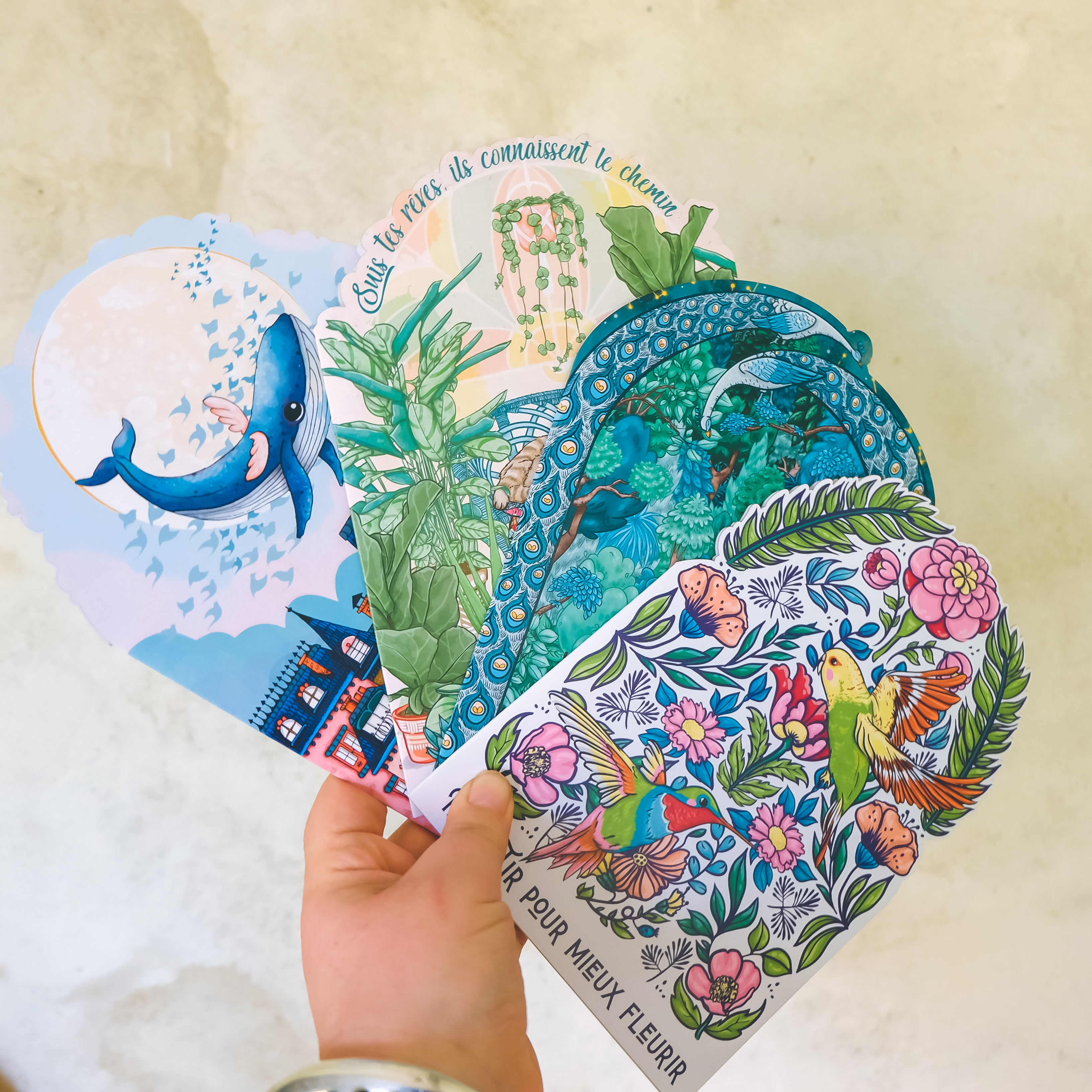 Carte postale découpé A5 "Oscar la baleine volante" et son enveloppe