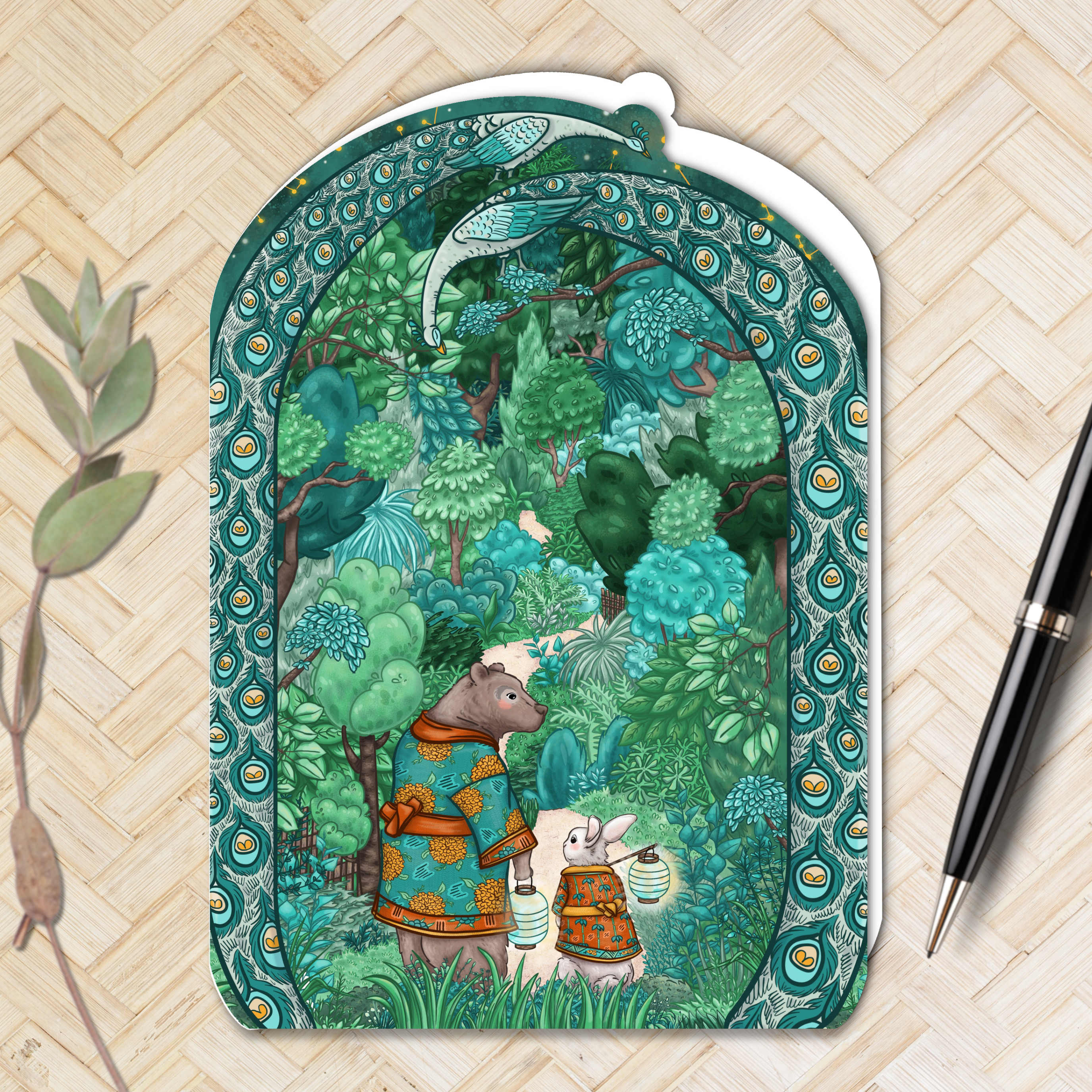 Carte postale découpé A5 "Ballade en forêt" et son enveloppe