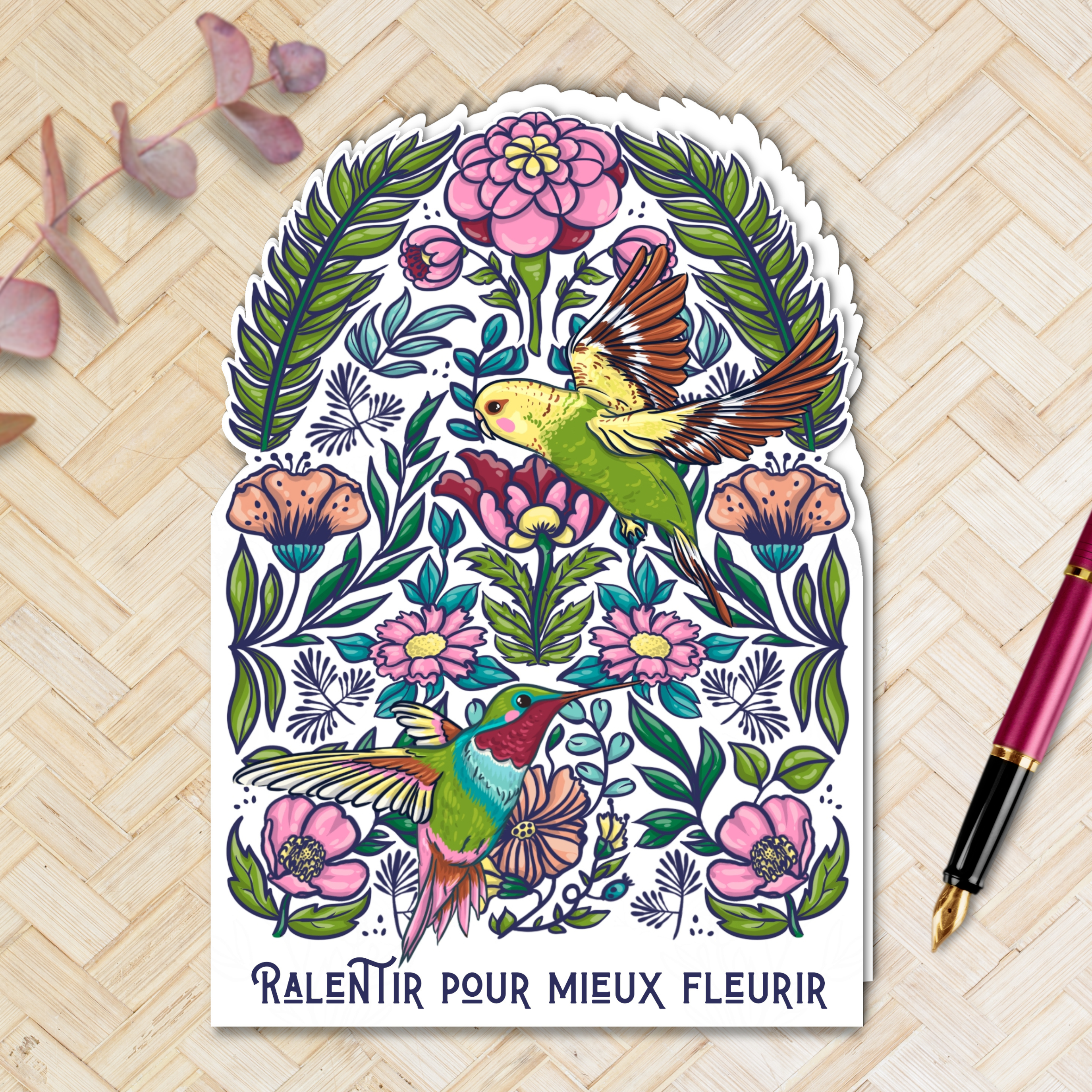 Carte postale découpé A5 "Envolée florale" et son enveloppe