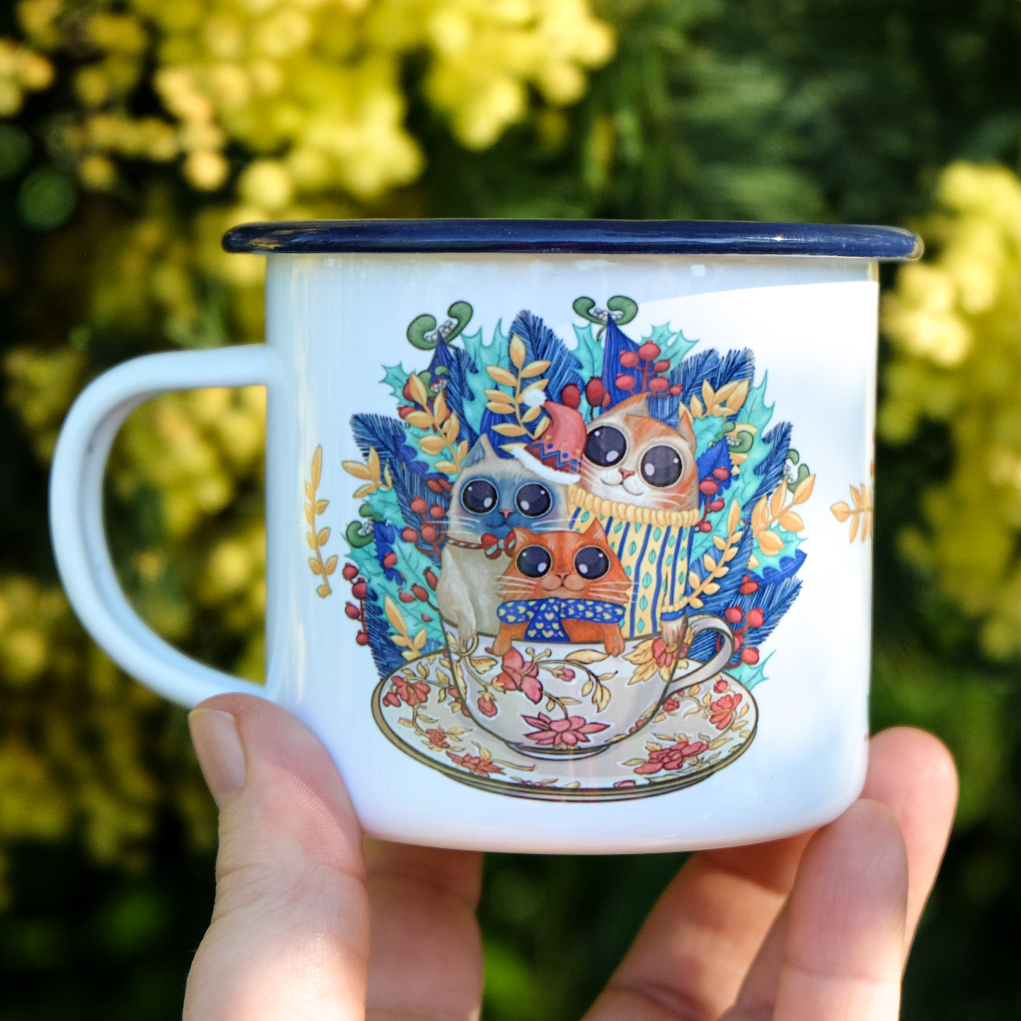 Tasse émaillé "Le trio miaou"