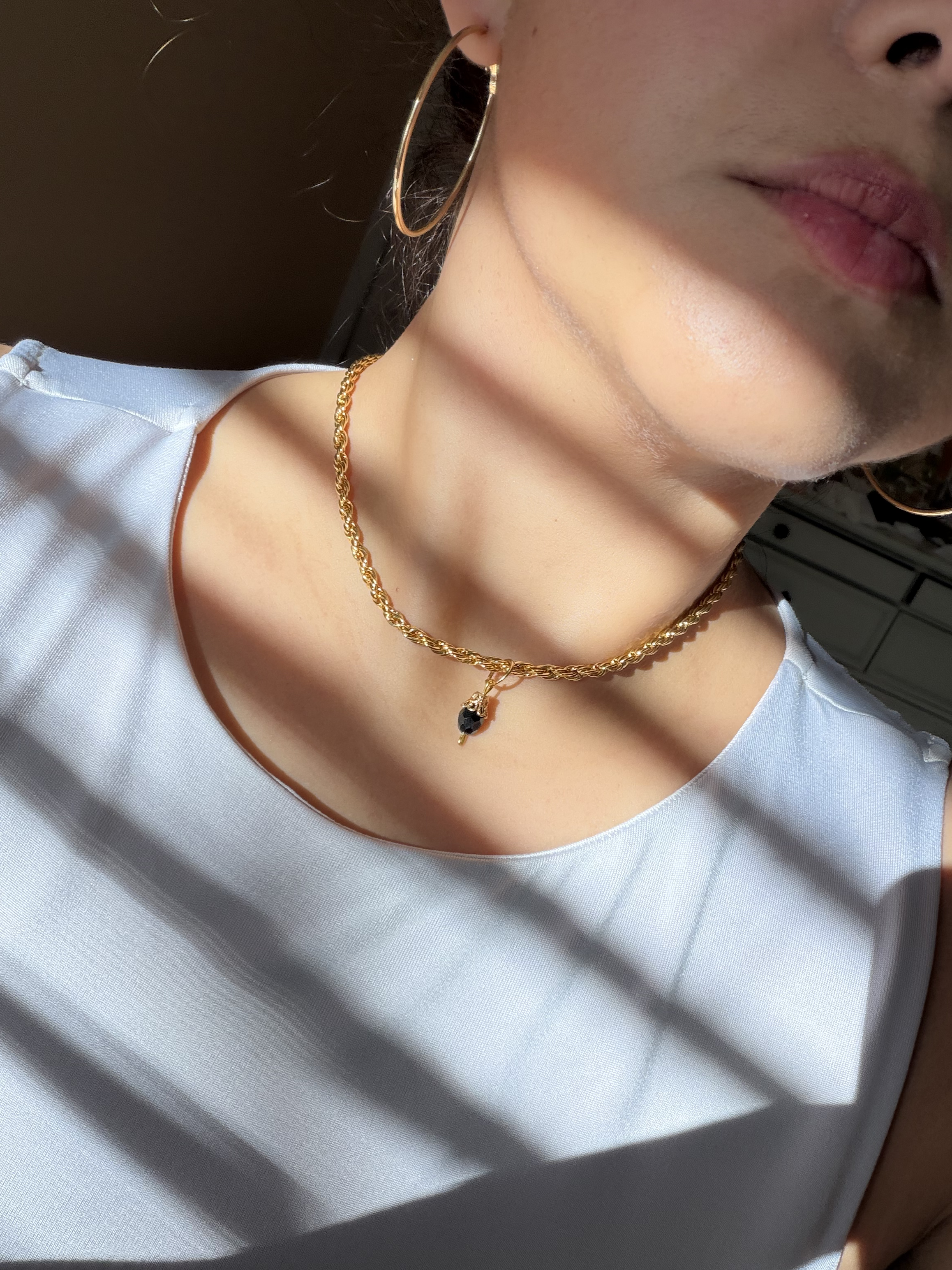 Protection stone (black) w/ gold chain necklace 