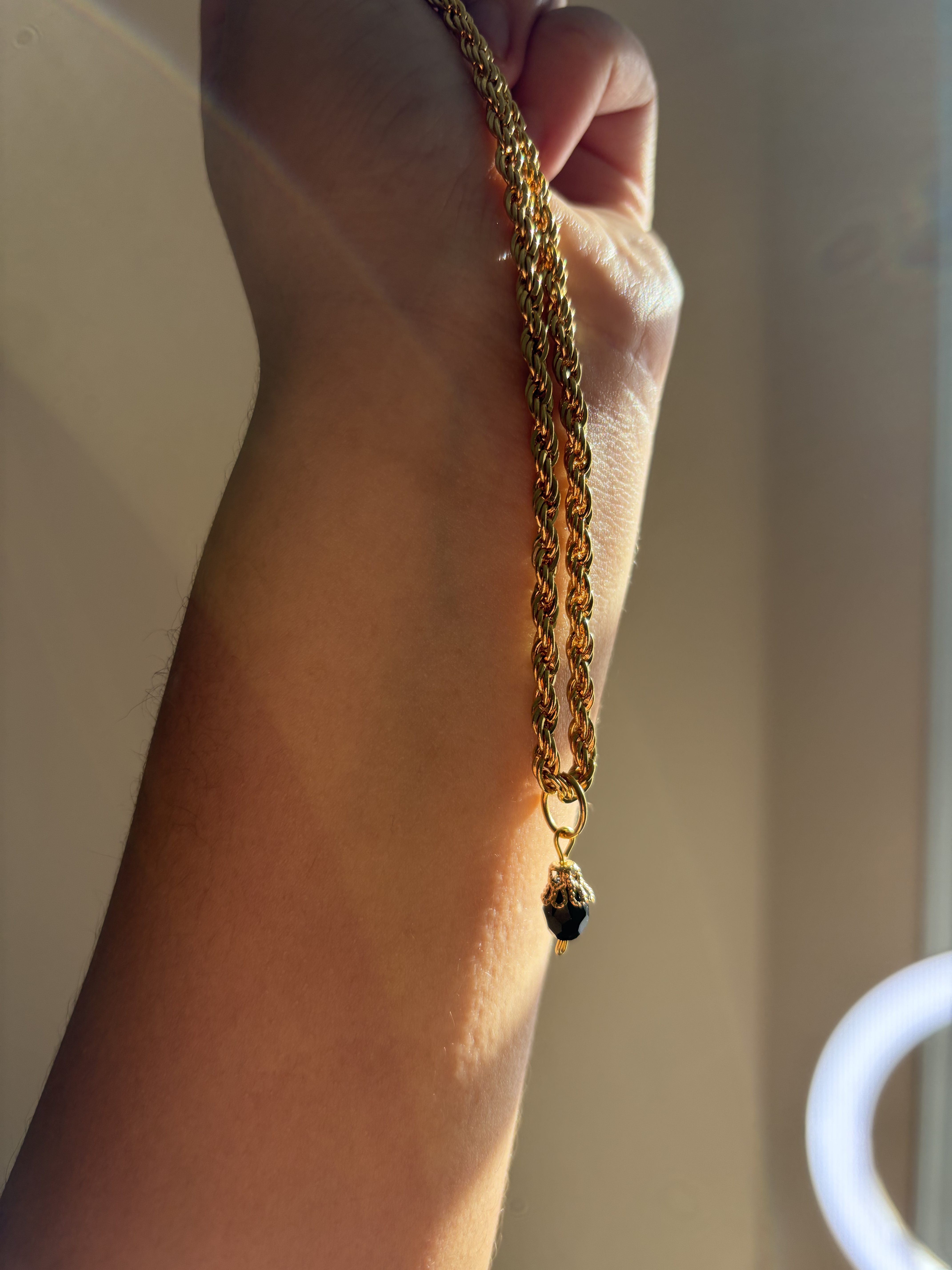 Protection stone (black) w/ gold chain necklace 