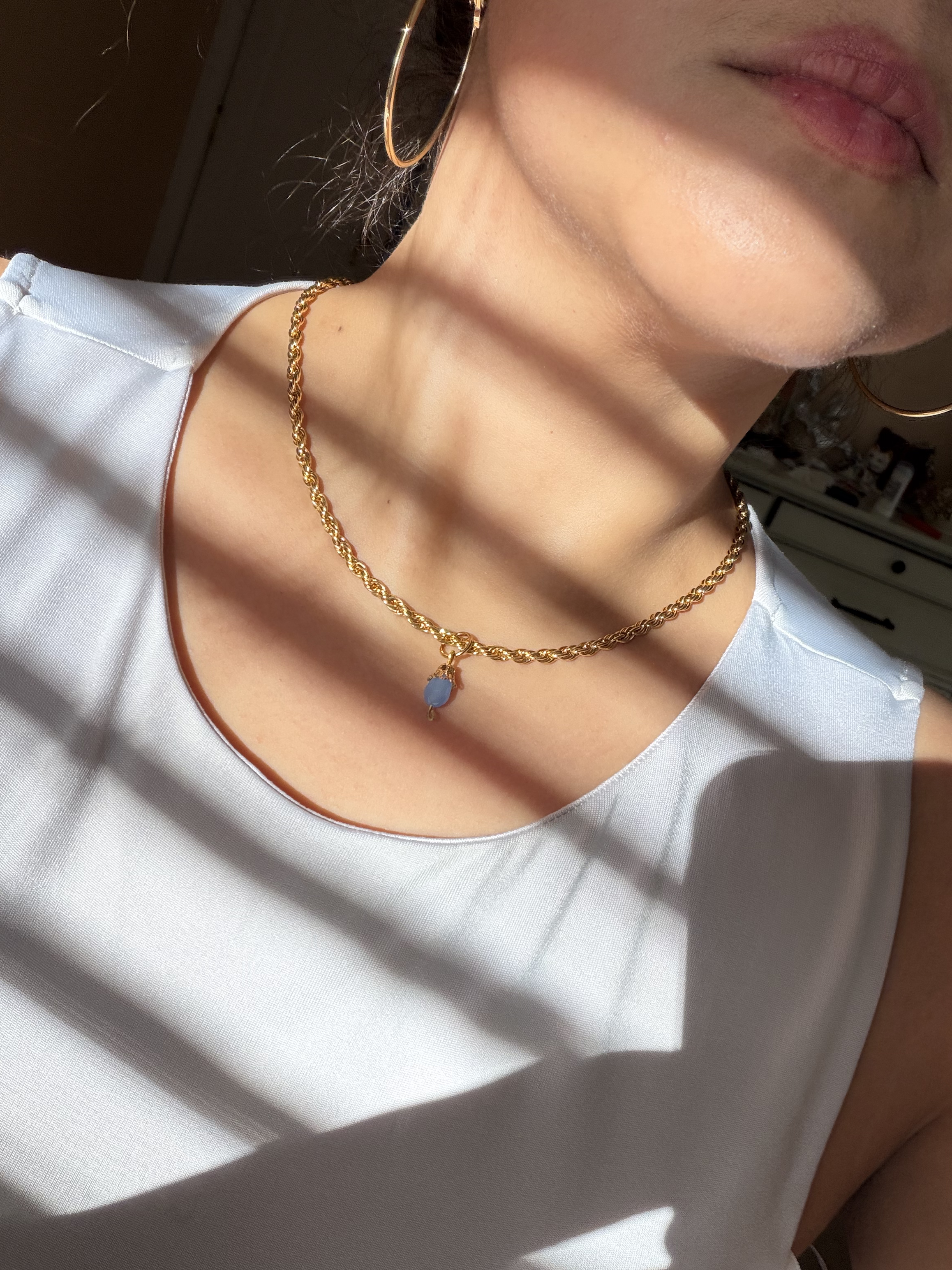 tranquility (blue) stone necklace with gold chain