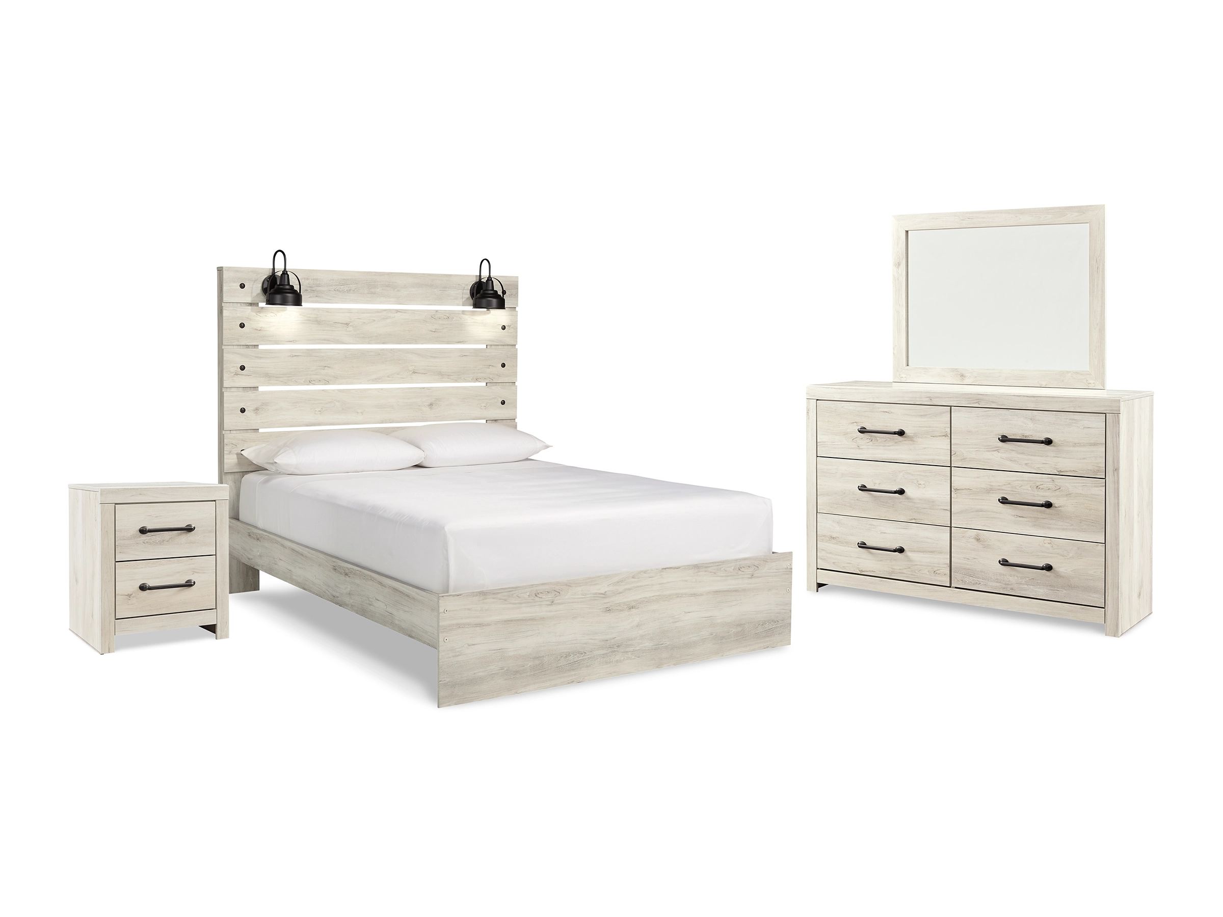 Cambeck Queen Panel Bed with Mirrored Dresser and Nightstand