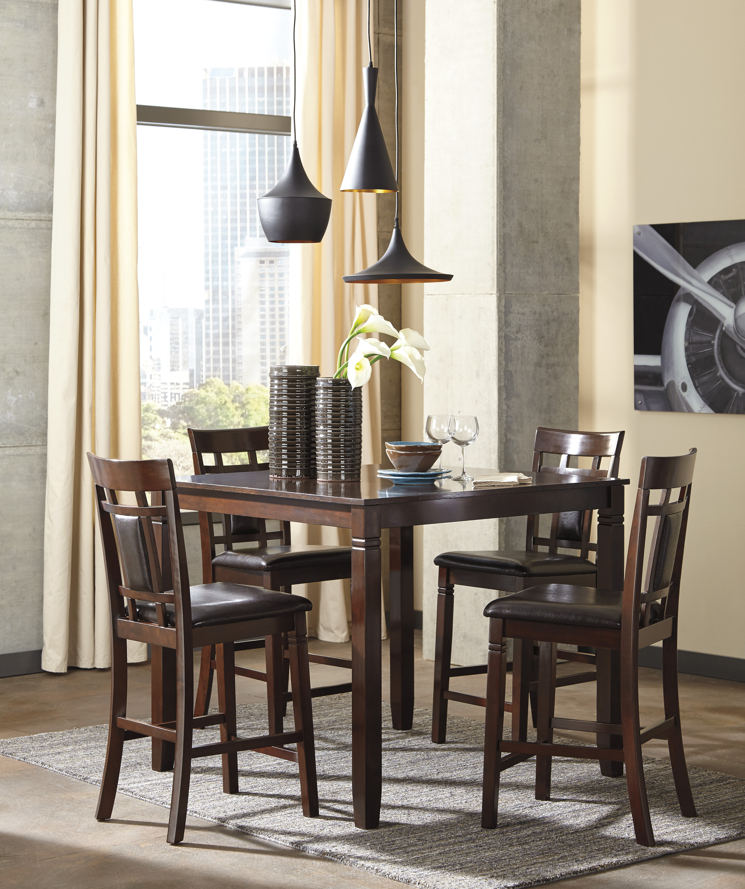 Bennox Counter Height Dining Table and 4 Bar Stools Set