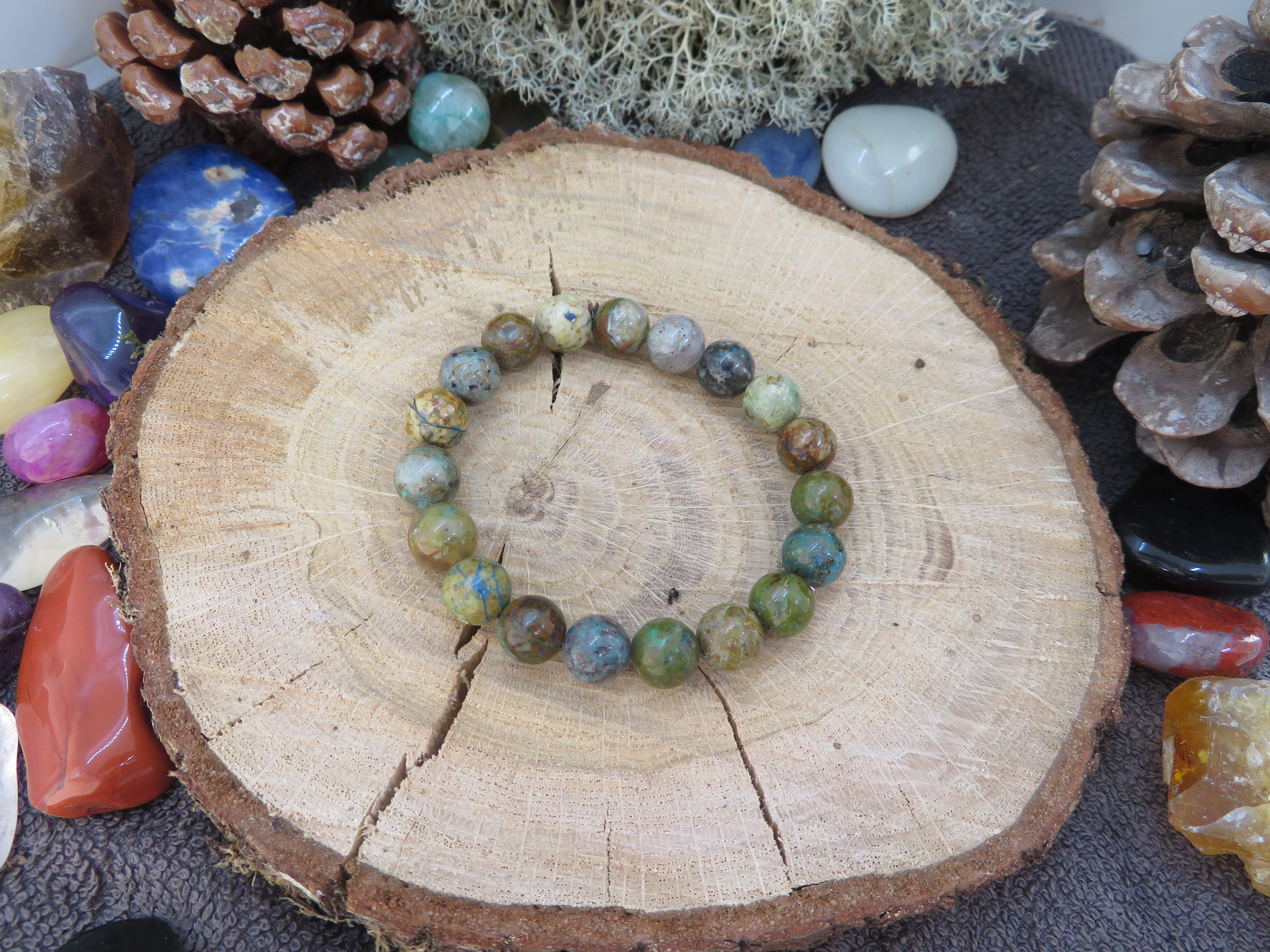 Bracelet  chrysocolle sur gangue 10mm