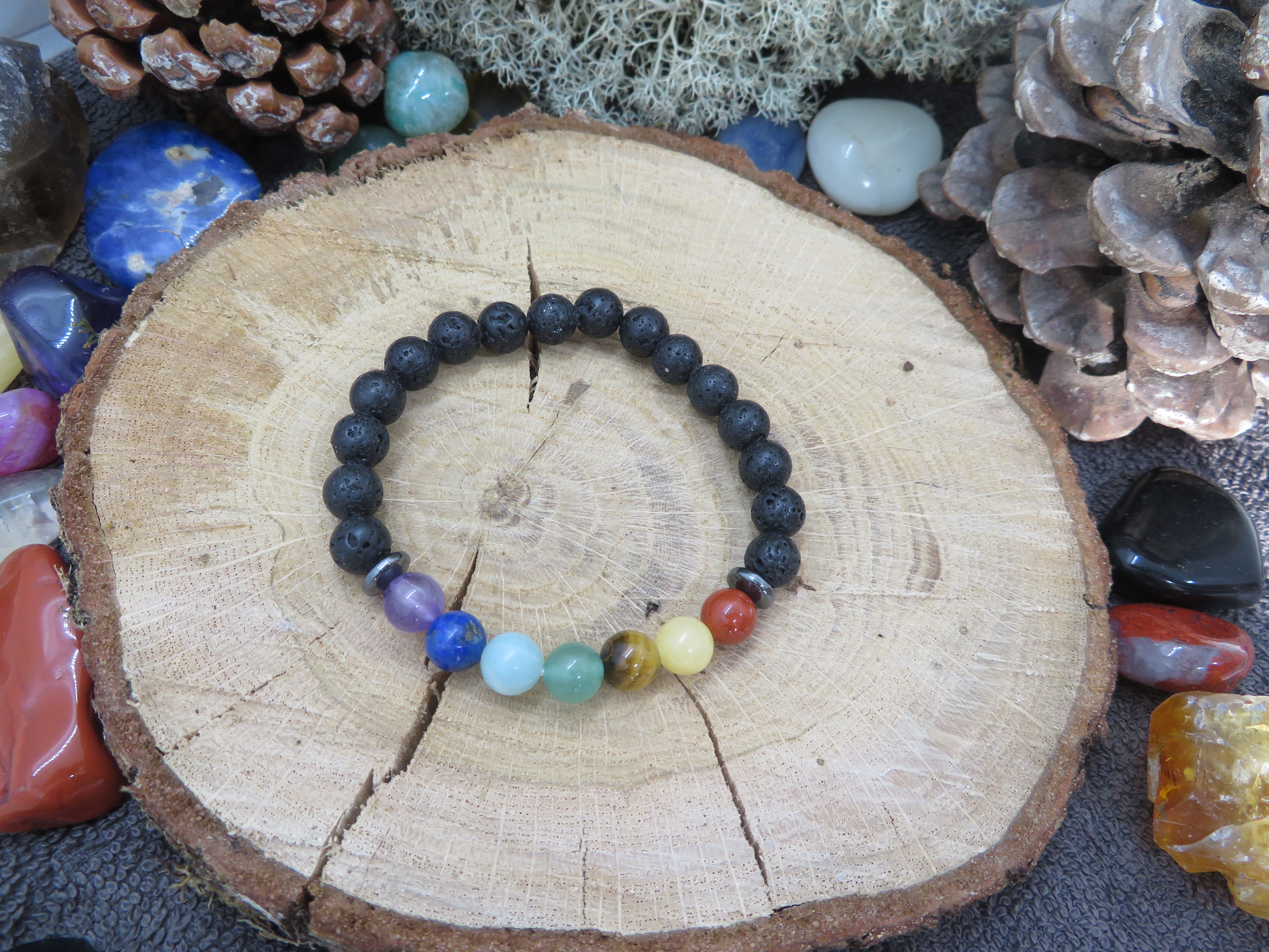 Bracelet 7 chakras + pierre de lave 08mm