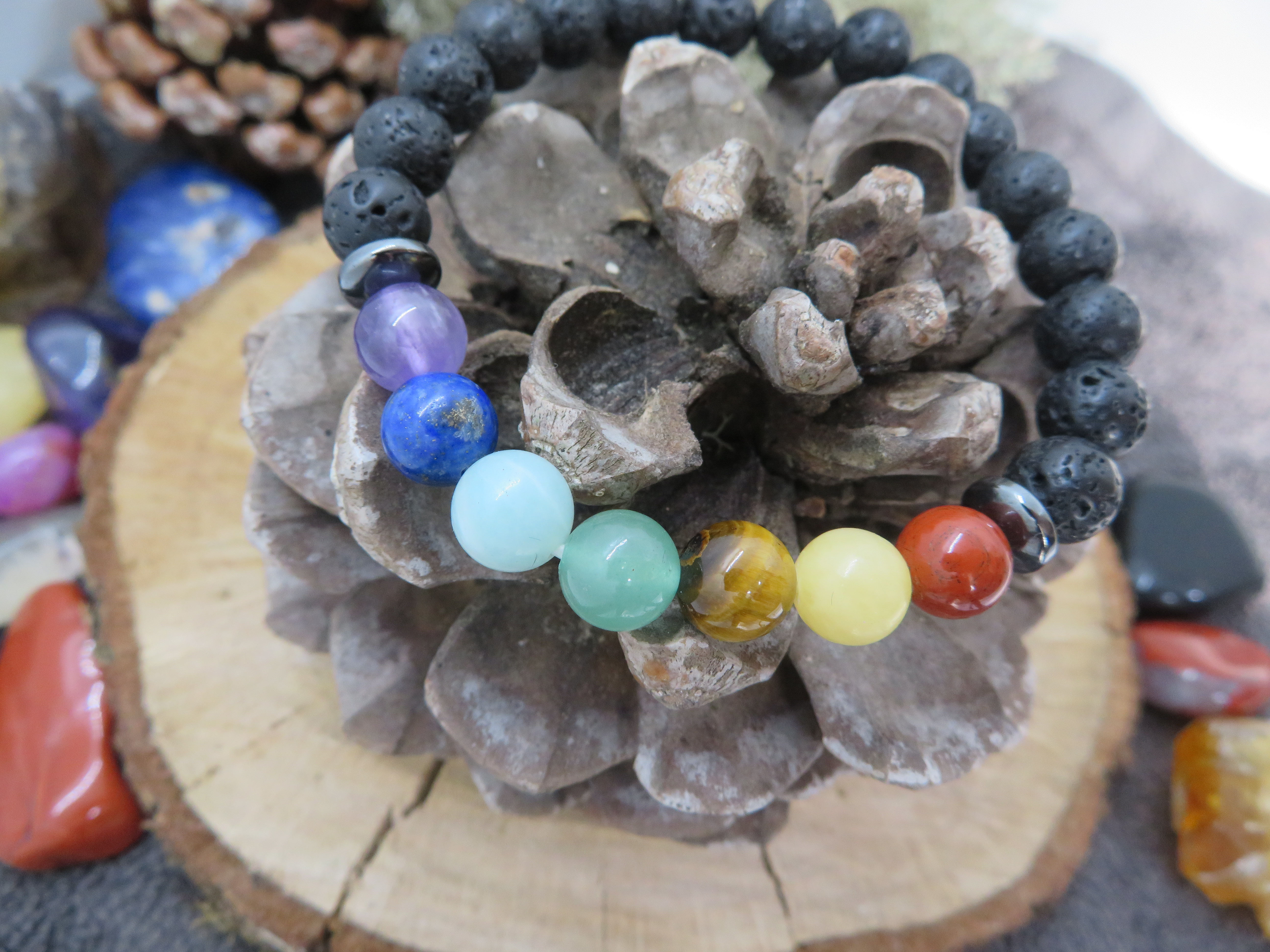 Bracelet 7 chakras + pierre de lave 08mm