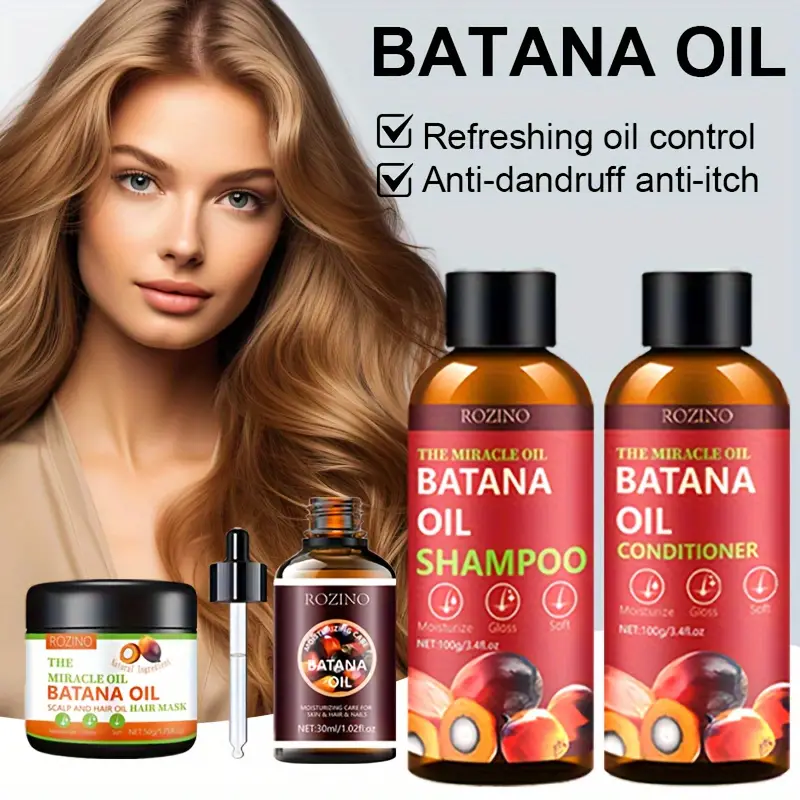 Kit de Cuidado del Cabello Rozino Batana de 4 Piezas - Hidratante y Nutritivo para Cabello Seco y Encrespado