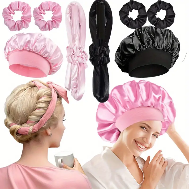 Kit de Peinado de 4 Piezas - Rizador Sin Calor y Gorro para Dormir