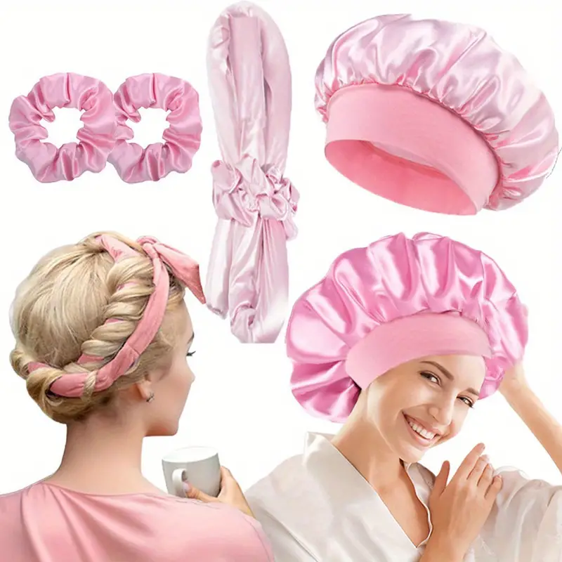 Kit de Peinado de 4 Piezas - Rizador Sin Calor y Gorro para Dormir