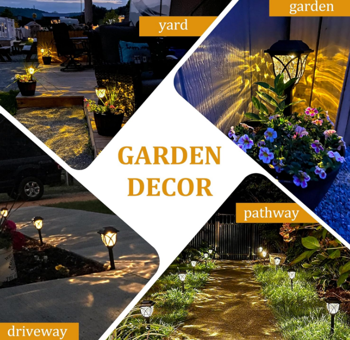 Solar Lights Outdoor Waterproof, 6 Pack LED Solar Garden Lights, Solar Lights for Outside, Garden Decor for Yard, Patio, Landscape, Planter, Walkway (Warm White)