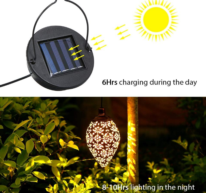 Hanging Solar Lights, Tomshine Solar Lantern LED Moroccan Garden Lights Metal Lamp Waterproof for Outdoor, Patio, Porch Hanging Decor
