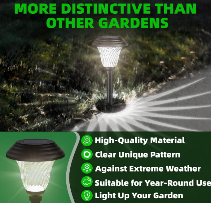 Outdoor Lights, IP65 Waterproof Solar Pathway Lights,12 Hrs Long-Lasting Landscape Lighting Solar Garden Lights