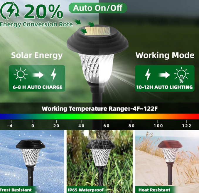 Outdoor Lights, IP65 Waterproof Solar Pathway Lights,12 Hrs Long-Lasting Landscape Lighting Solar Garden Lights