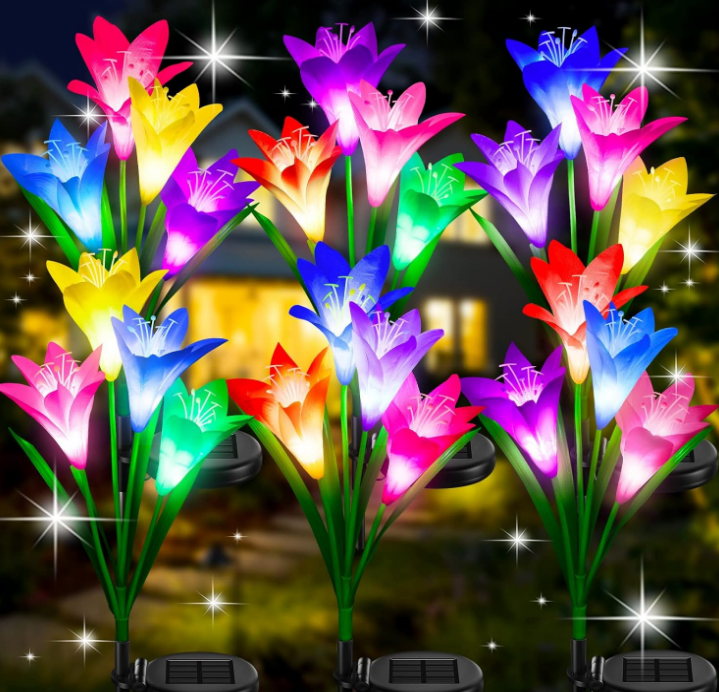 Solar Outdoor Lights Garden Decor, 6 Pack Upgraded Solar LED Flower Lights with 24 Bigger Lily Flower Lamp, 7 Color Changing Waterproof Solar Lights Outdoor for Garden Yard Decor, Gift